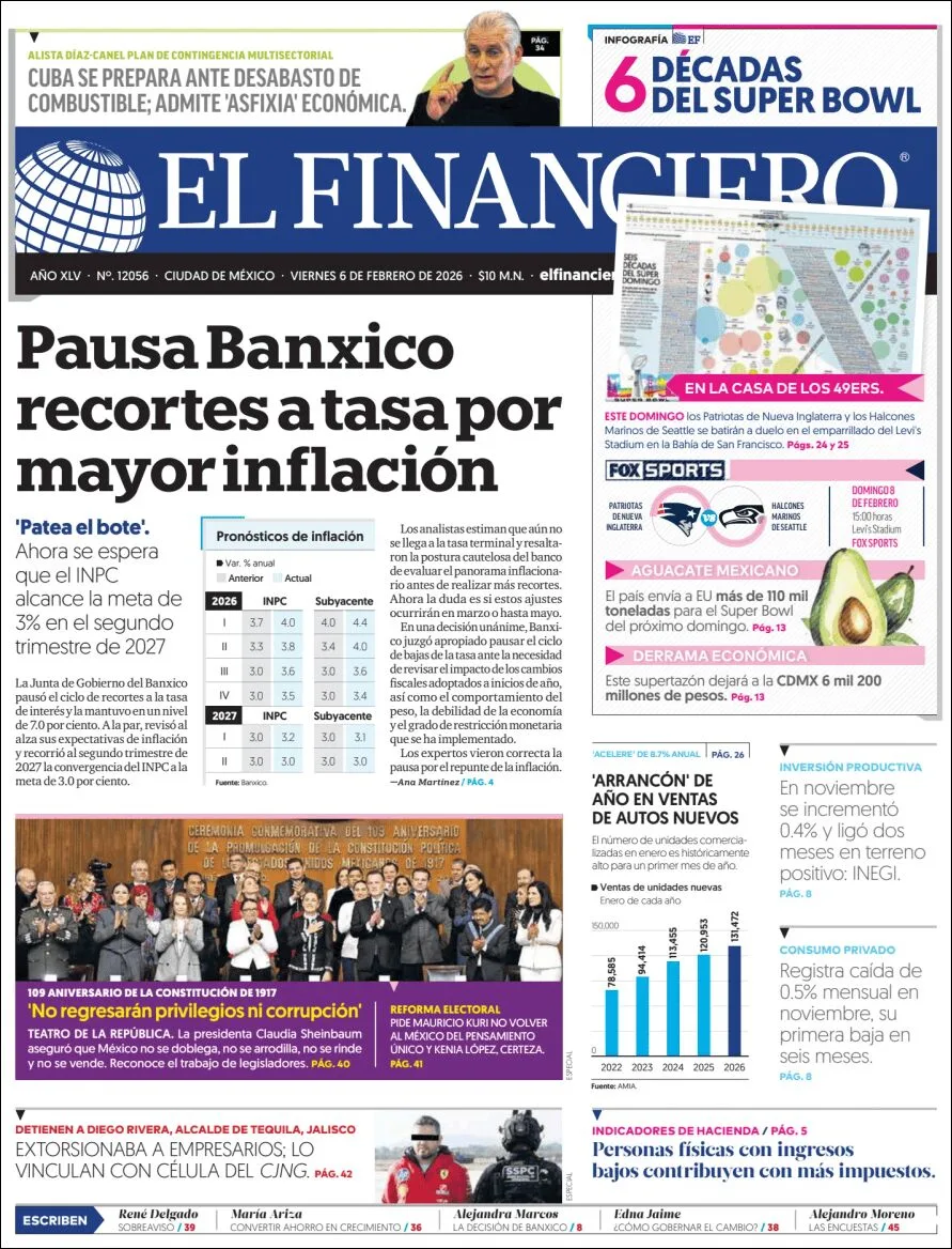 Portada de El Financiero del viernes, 6 de febrero de 2026