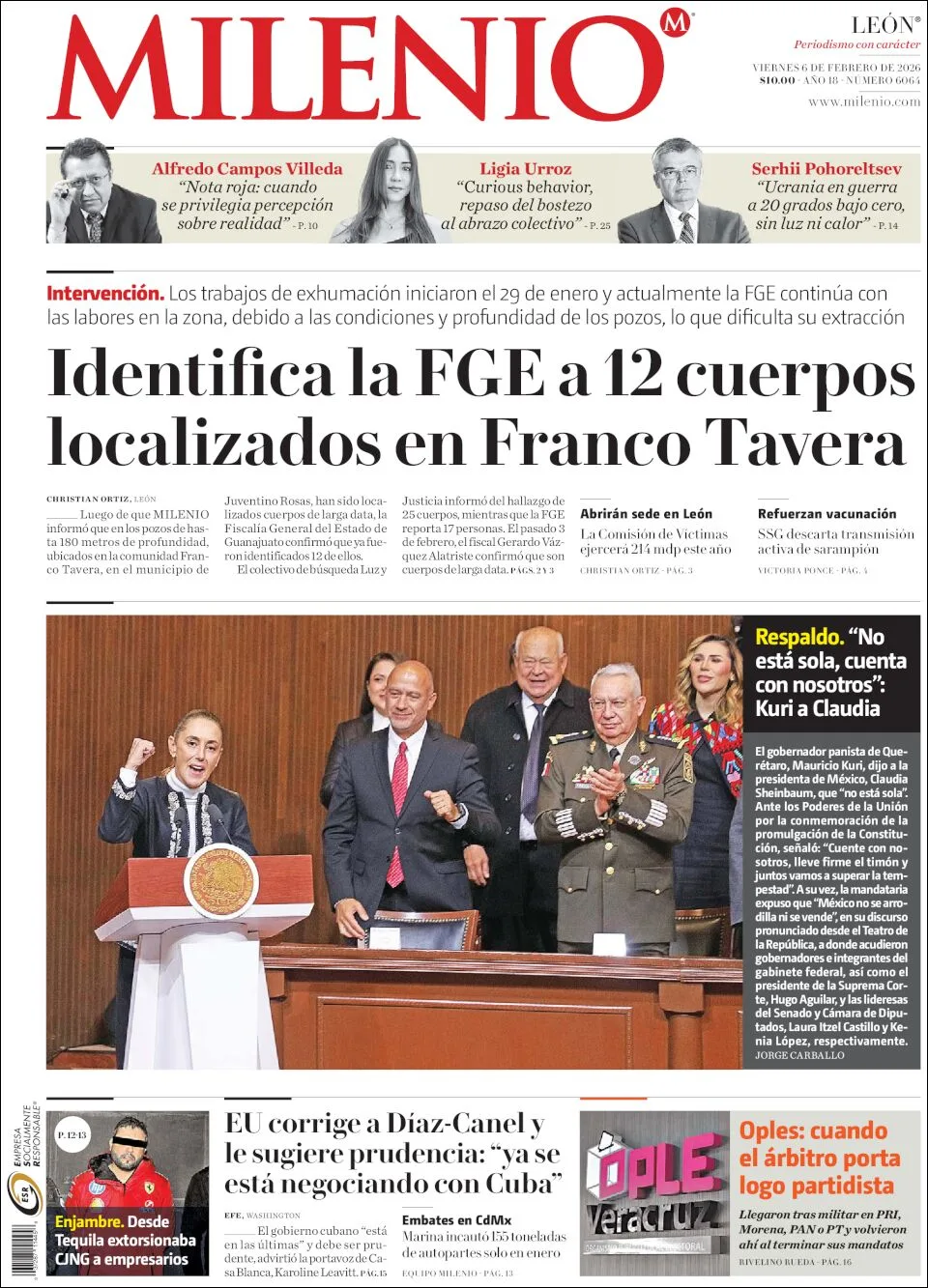 Portada de Milenio Leon del viernes, 6 de febrero de 2026