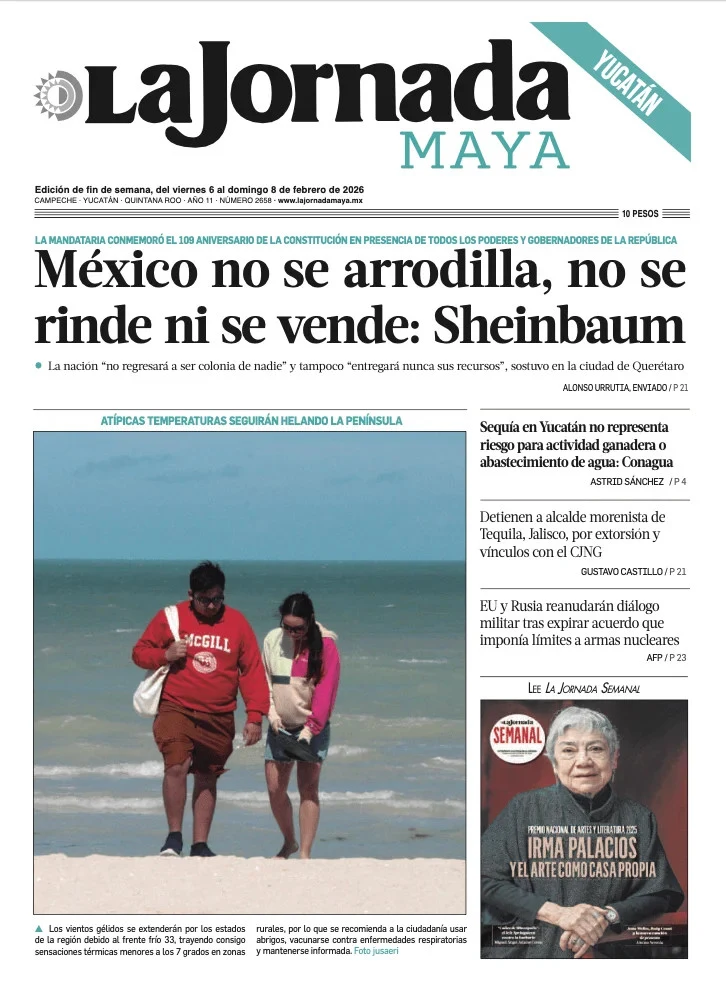 Portada de La Jornada Maya Yucatán del viernes, 6 de febrero de 2026