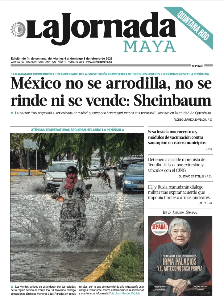 Portada de La Jornada Maya Quintana Roo del viernes, 6 de febrero de 2026