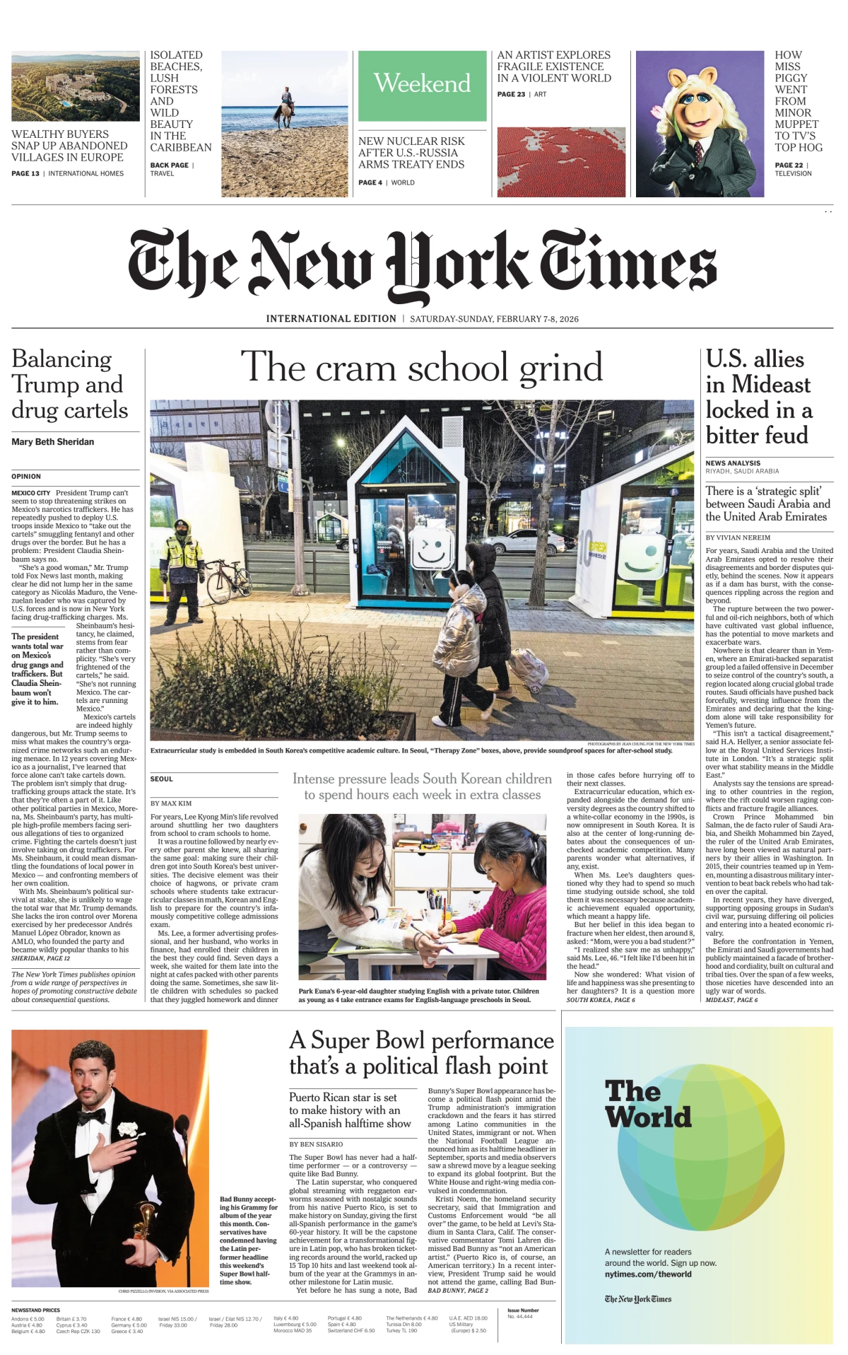 Portada de The New York Times (international) del sábado, 7 de febrero de 2026