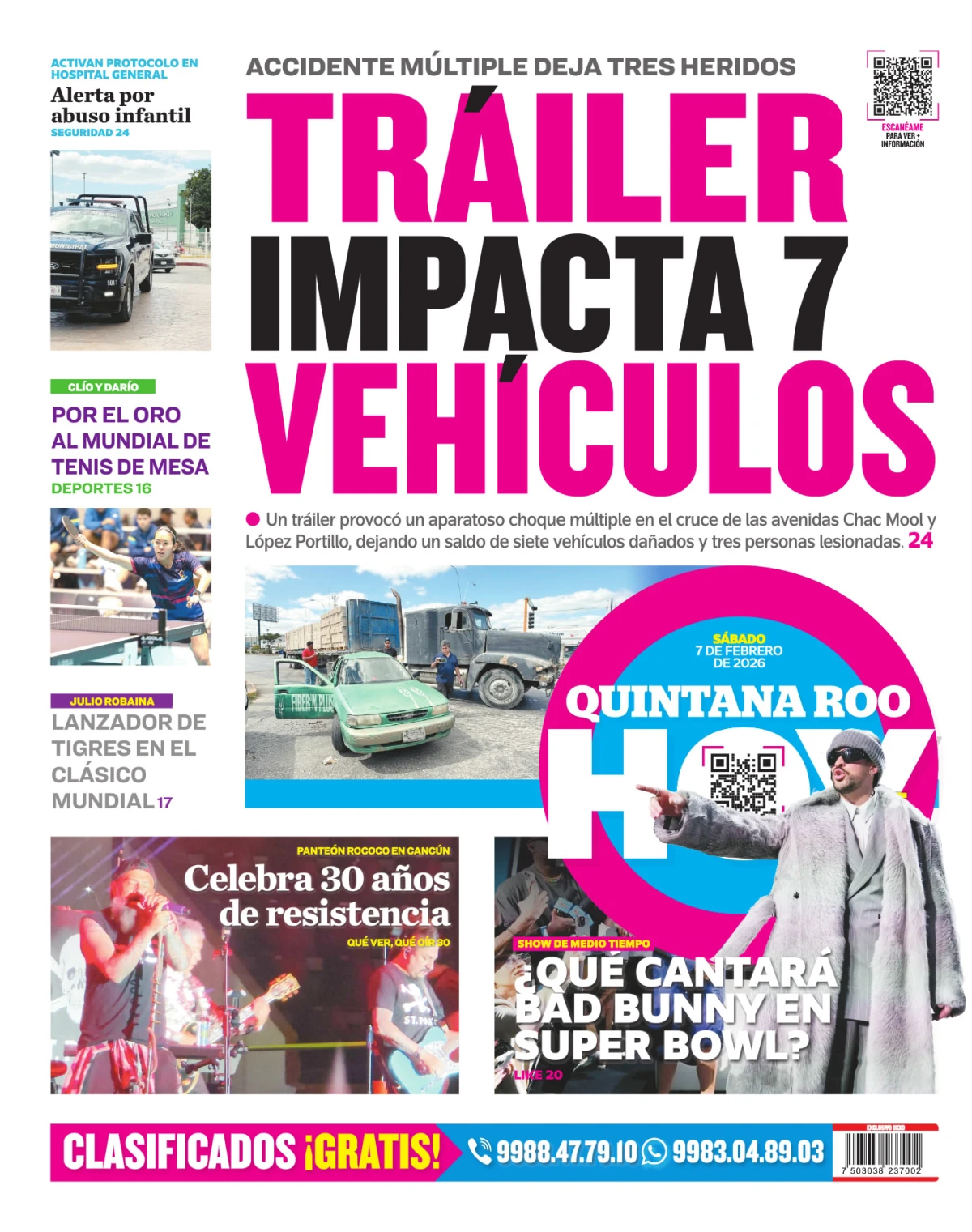 Portada de Quintana Roo Hoy (contraportada) del sábado, 7 de febrero de 2026