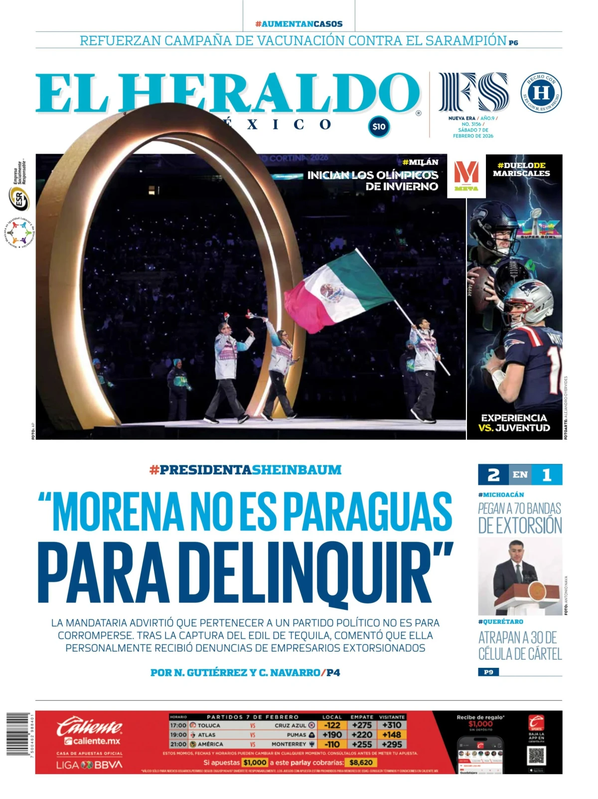 Portada de El Heraldo de Mexico del sábado, 7 de febrero de 2026