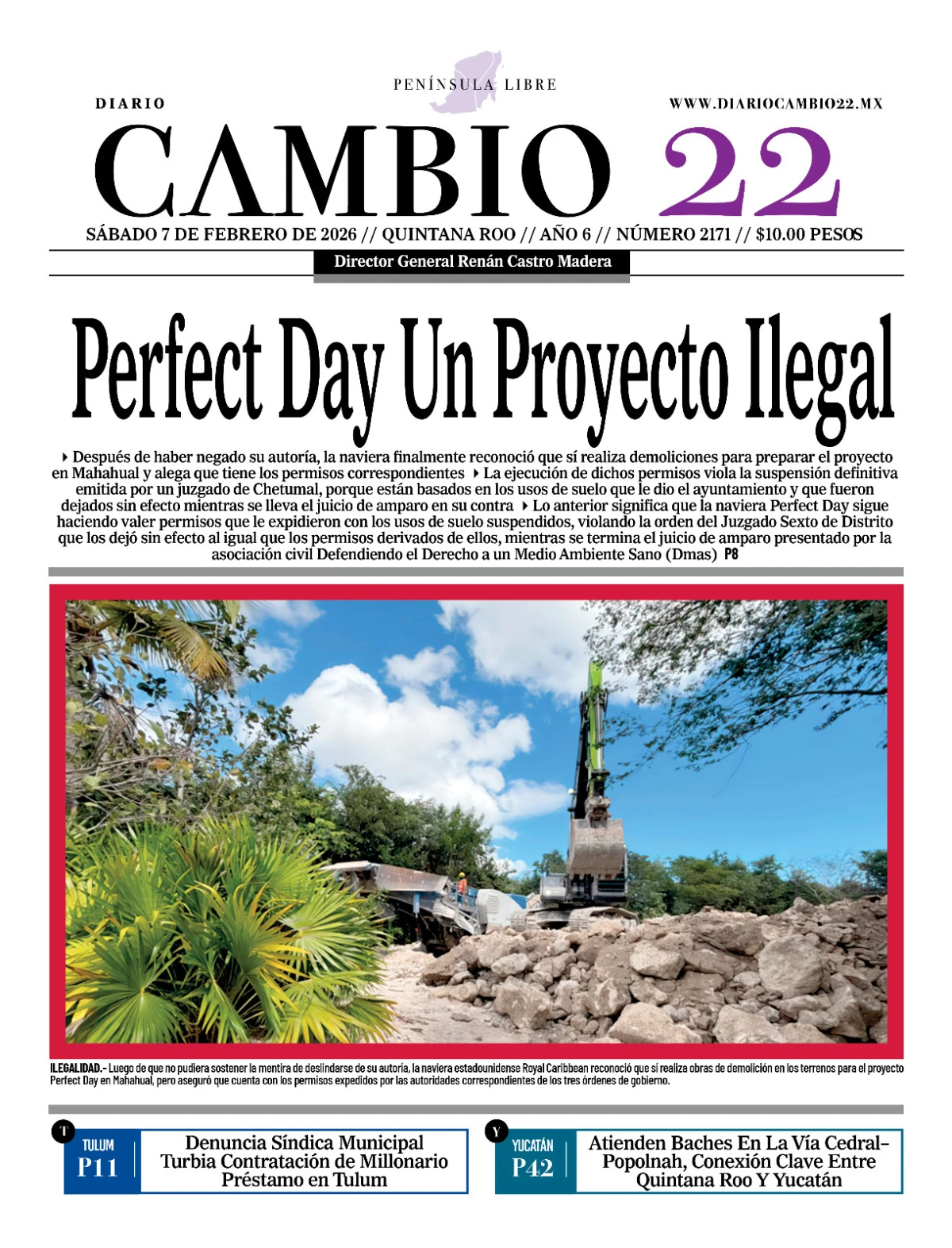 Portada de Diario Cambio 22 (contraportada) del sábado, 7 de febrero de 2026