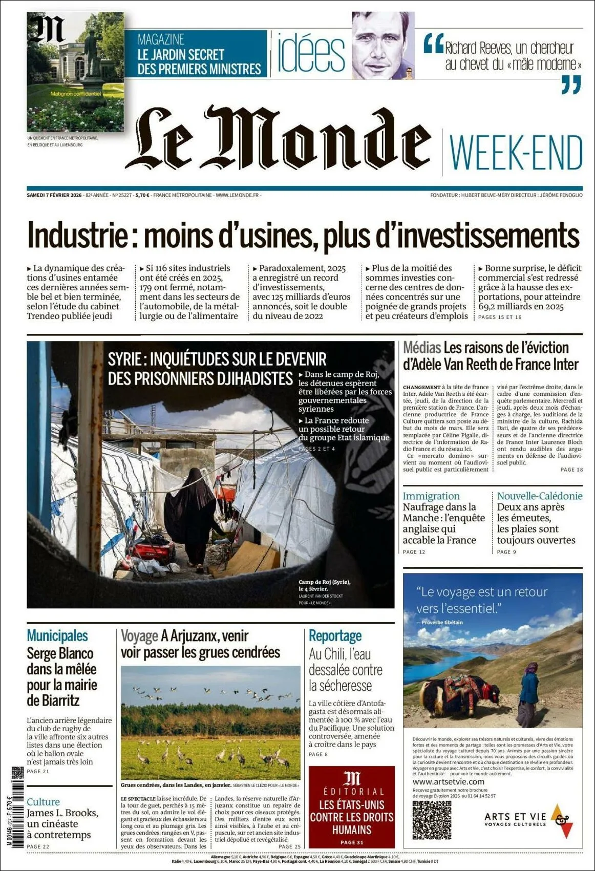 Portada de Le Monde del sábado, 7 de febrero de 2026