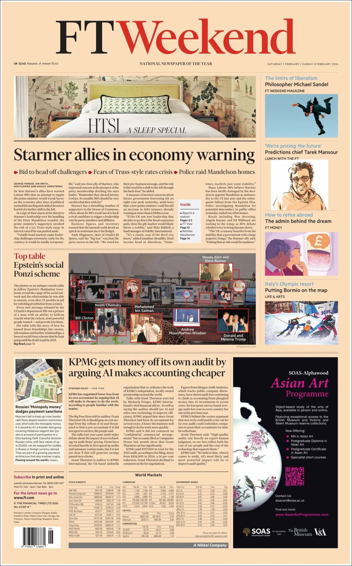 Portada de Financial Times del sábado, 7 de febrero de 2026