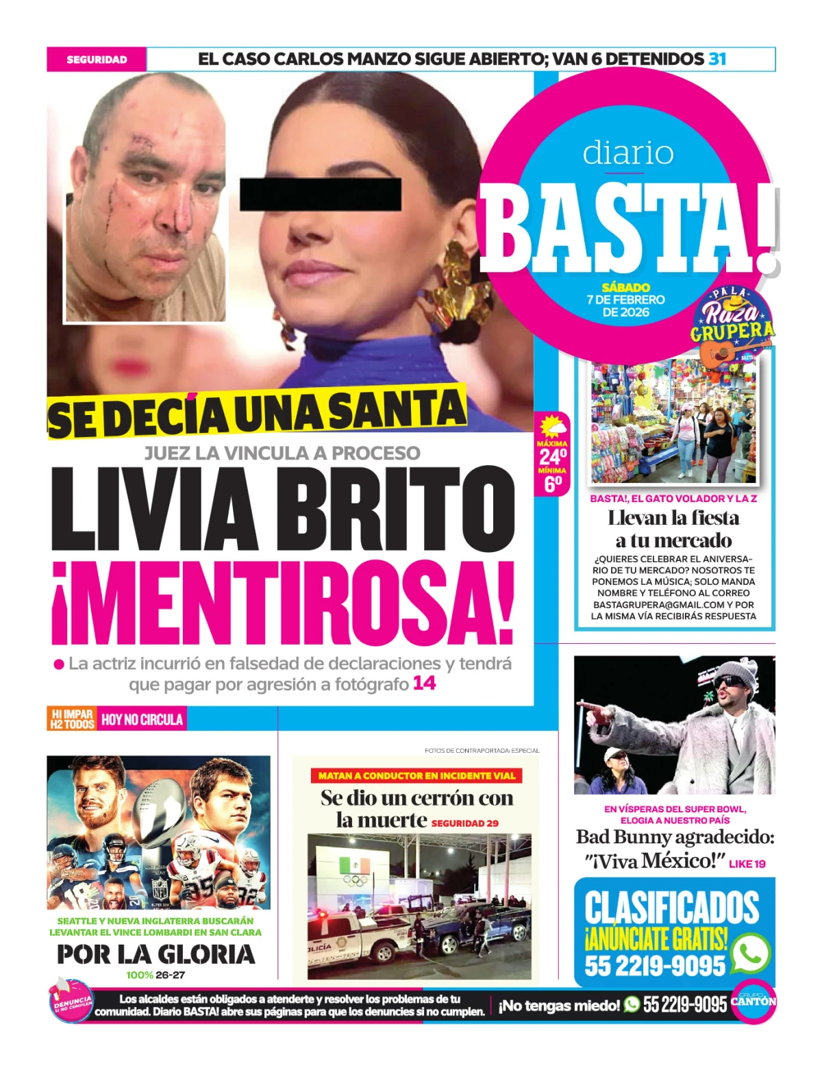 Portada de Basta! (contraportada) del sábado, 7 de febrero de 2026