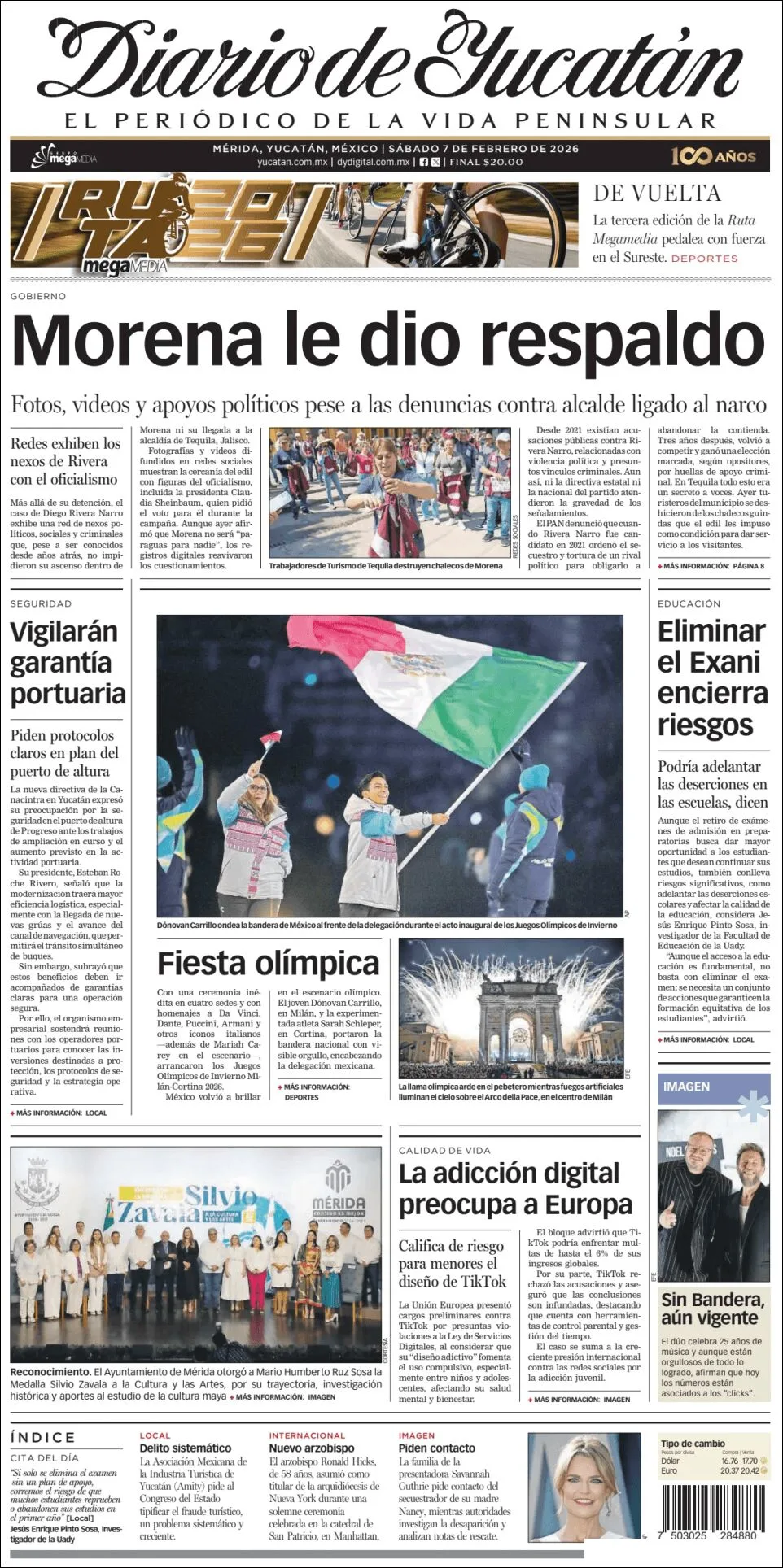 Portada de Diario de Yucatán del sábado, 7 de febrero de 2026