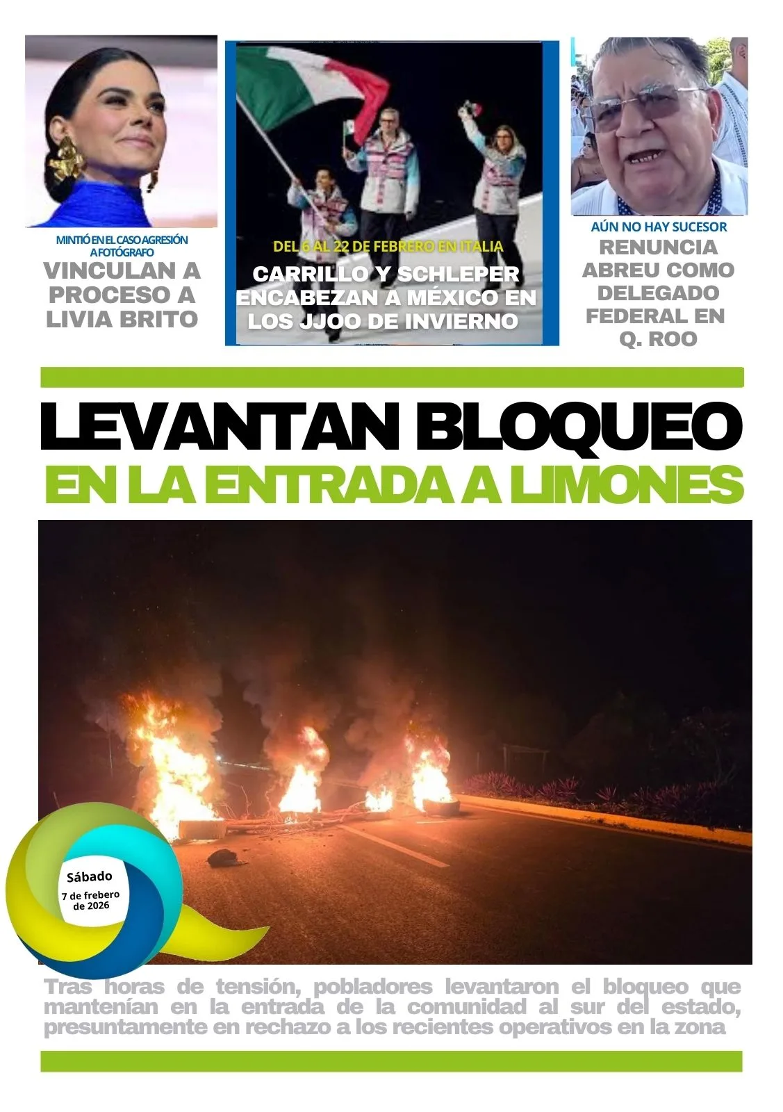 Portada de El Quintana Roo (contraportada) del sábado, 7 de febrero de 2026