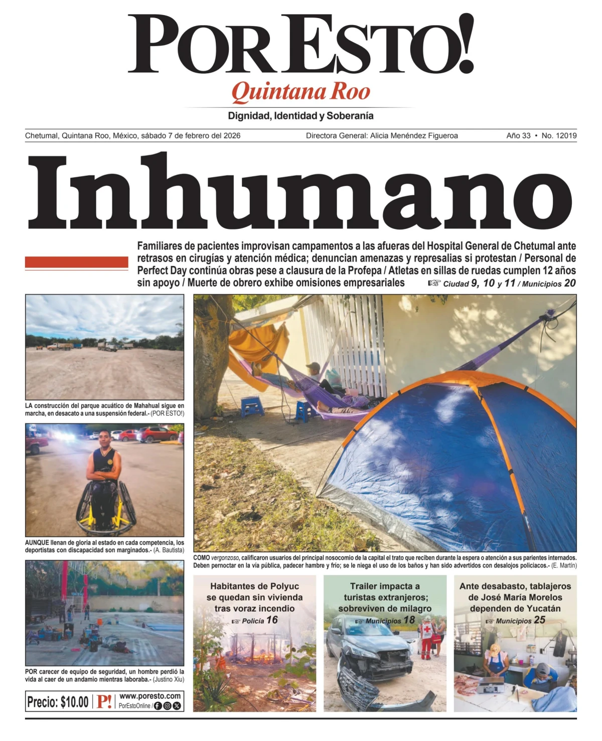 Portada de Por Esto (quintana Roo Chetumal) del sábado, 7 de febrero de 2026