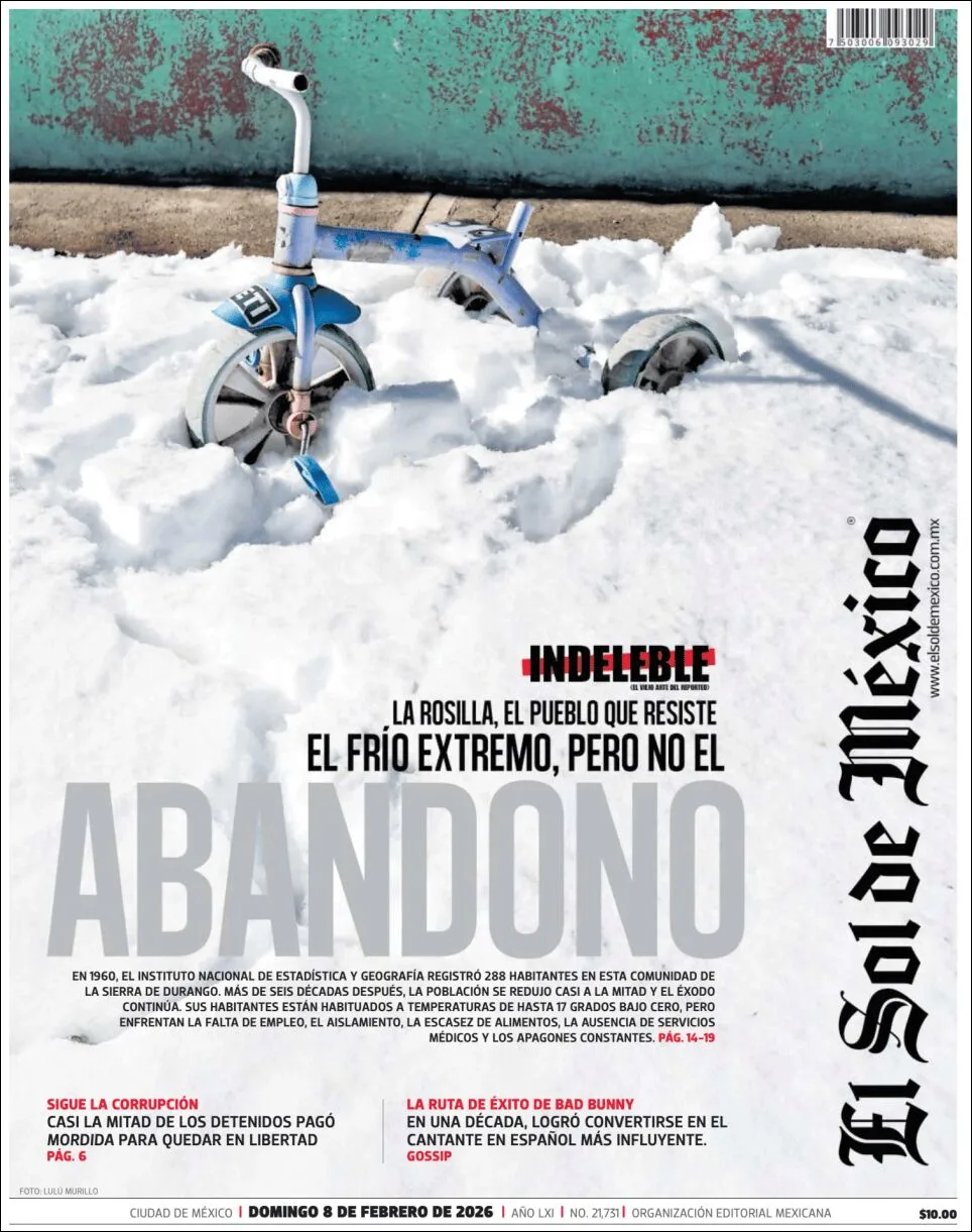 Portada de El Sol de Mexico del domingo, 8 de febrero de 2026