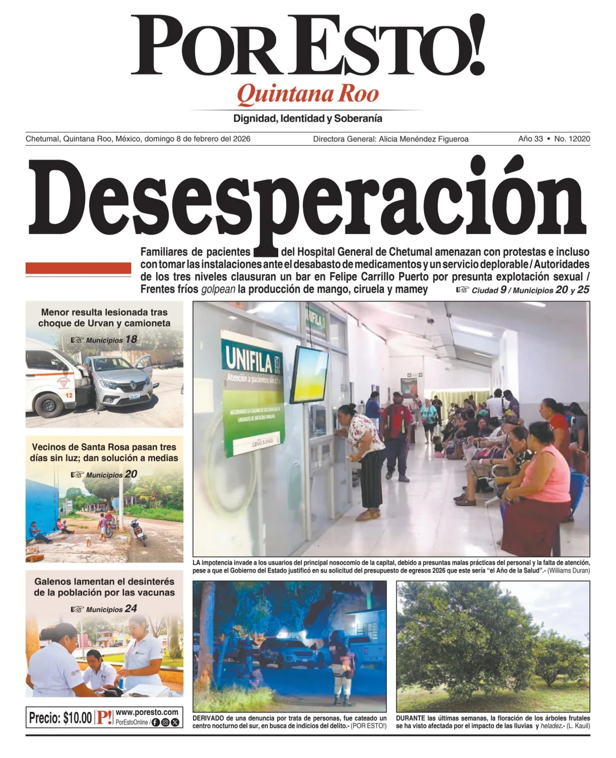 Portada de Por Esto (quintana Roo Chetumal) del domingo, 8 de febrero de 2026