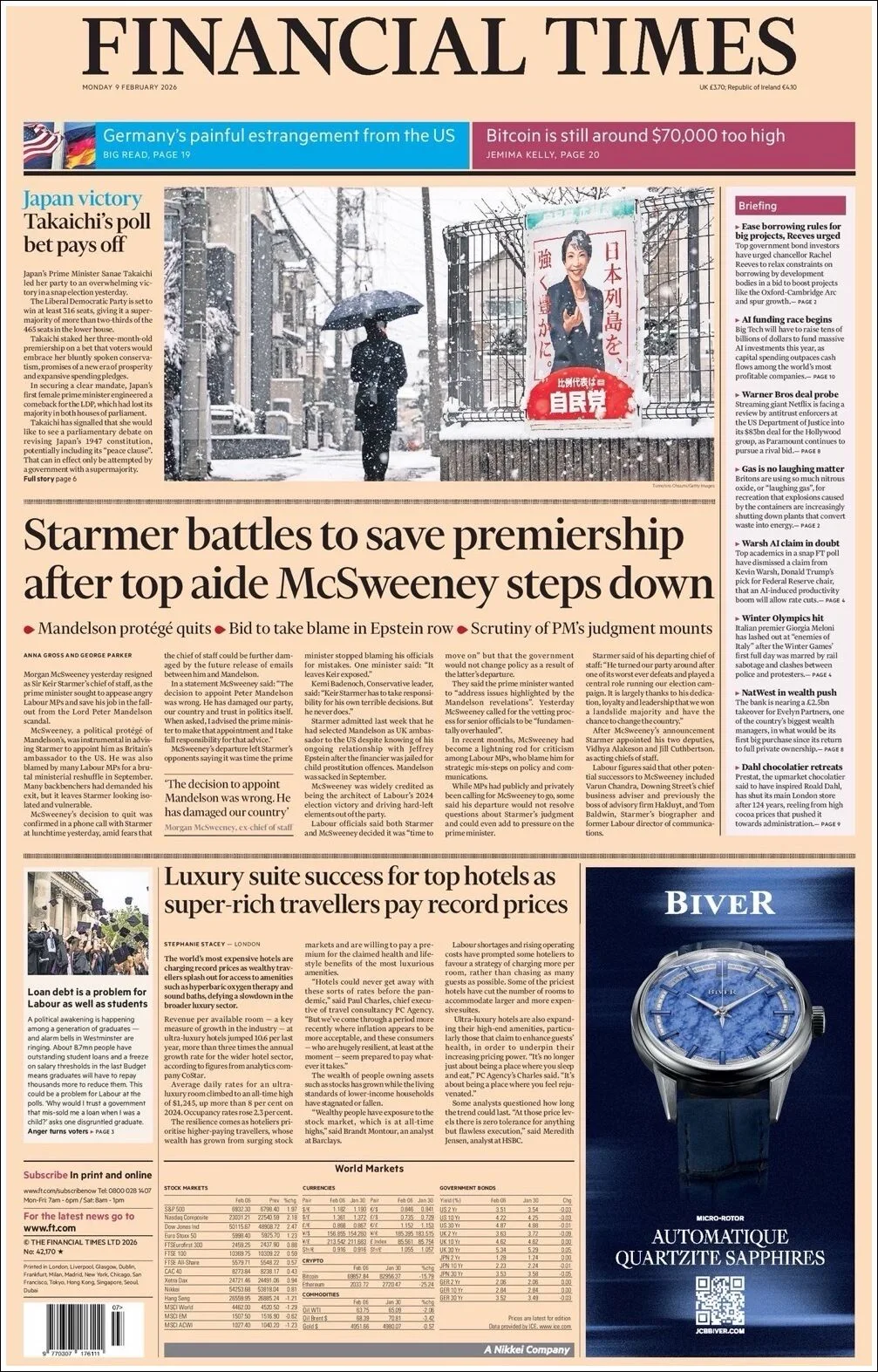 Portada de Financial Times del lunes, 9 de febrero de 2026