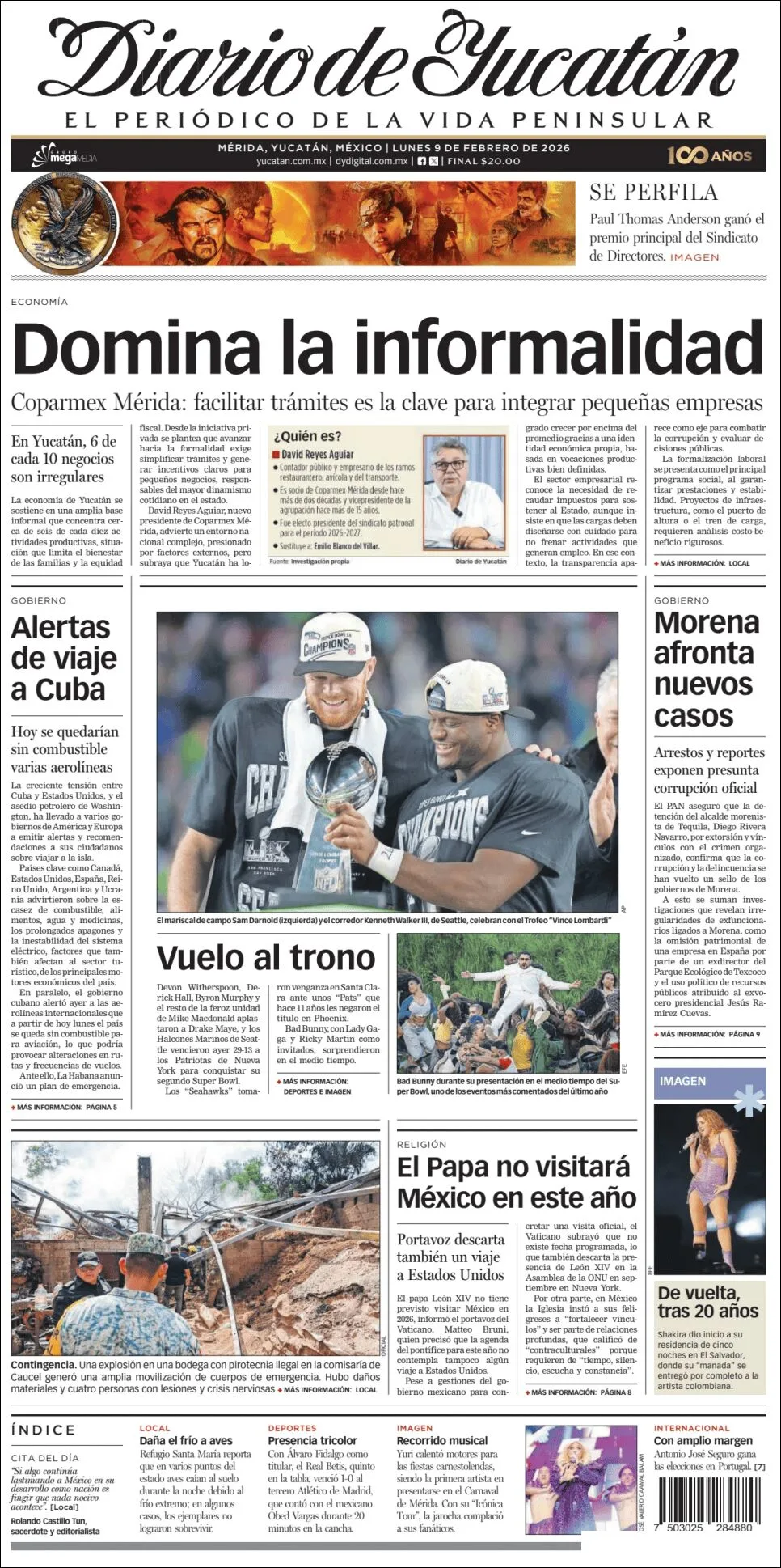 Portada de Diario de Yucatán del lunes, 9 de febrero de 2026