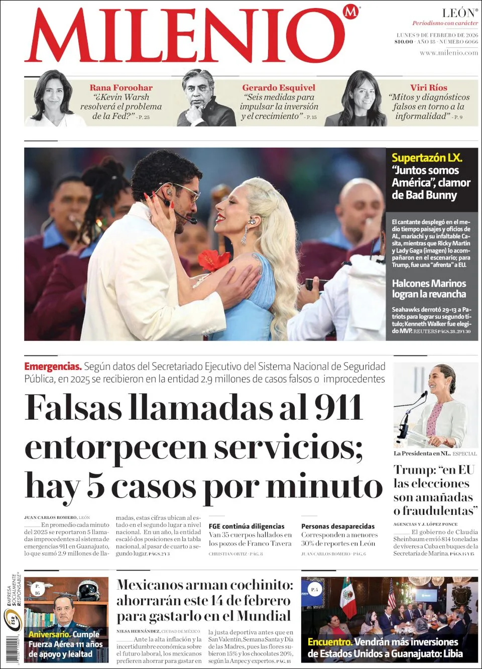 Portada de Milenio Leon del lunes, 9 de febrero de 2026