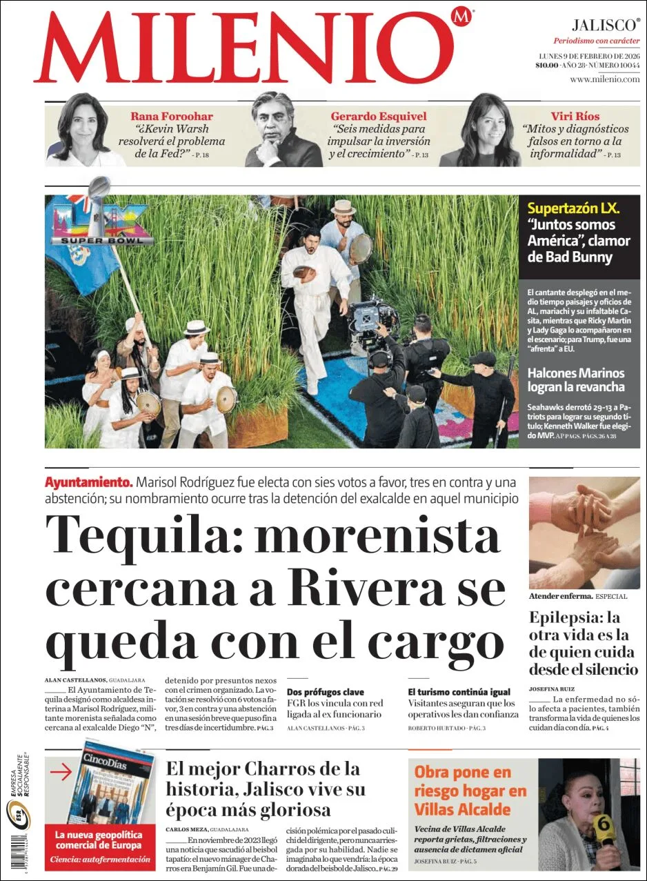 Portada de Milenio Jalisco del lunes, 9 de febrero de 2026