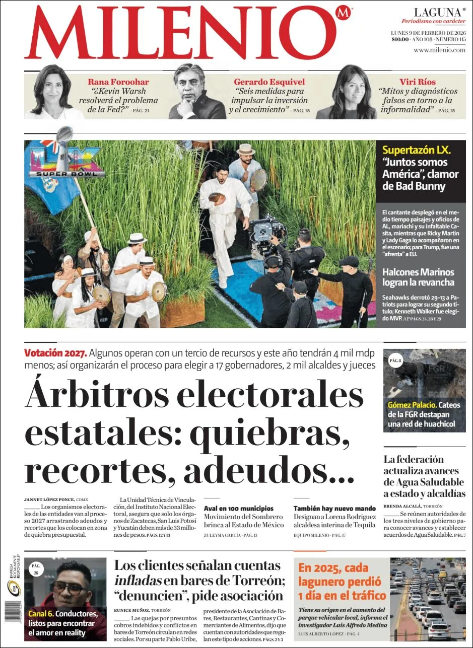Portada de Milenio Laguna del lunes, 9 de febrero de 2026