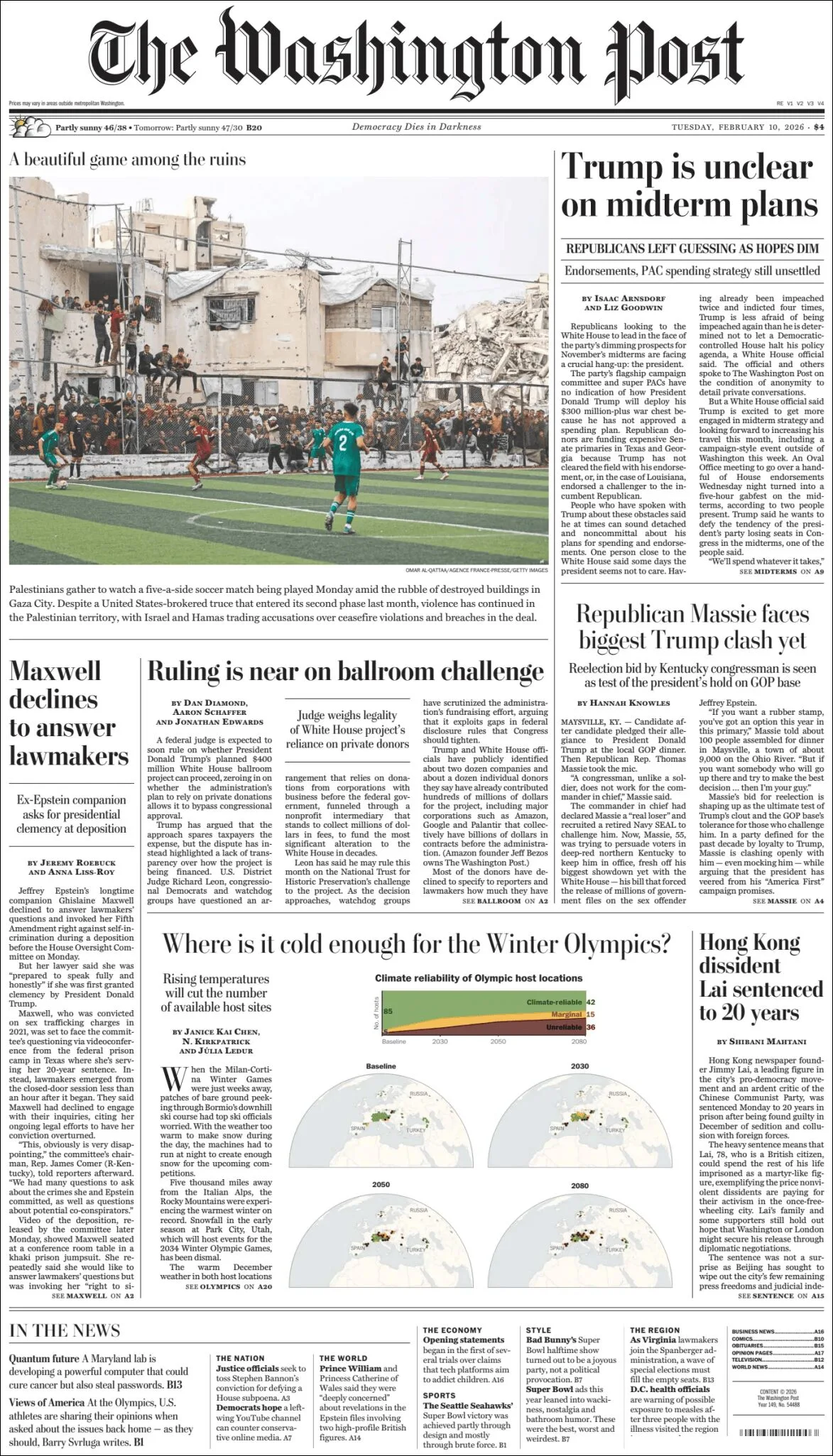 Portada de The Washington Post del martes, 10 de febrero de 2026