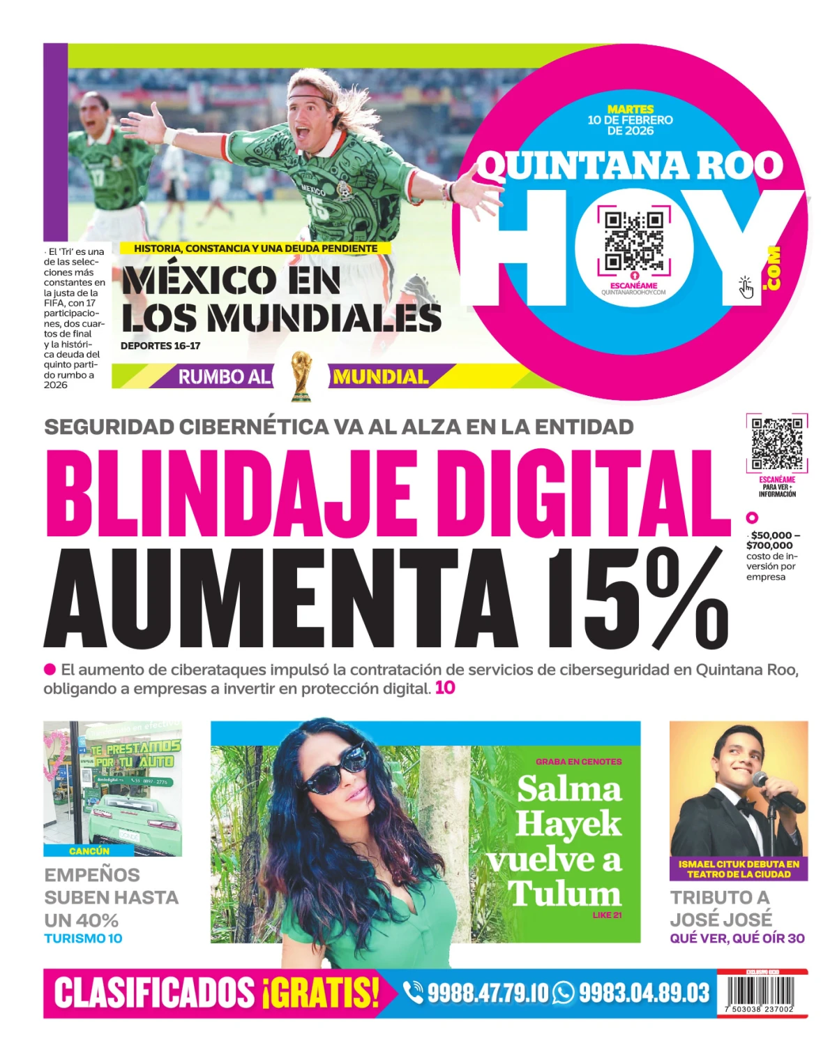 Portada de Quintana Roo Hoy (contraportada) del martes, 10 de febrero de 2026