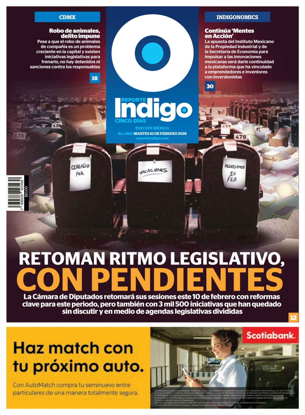 Portada de Reporte Indigo Nacional del martes, 10 de febrero de 2026