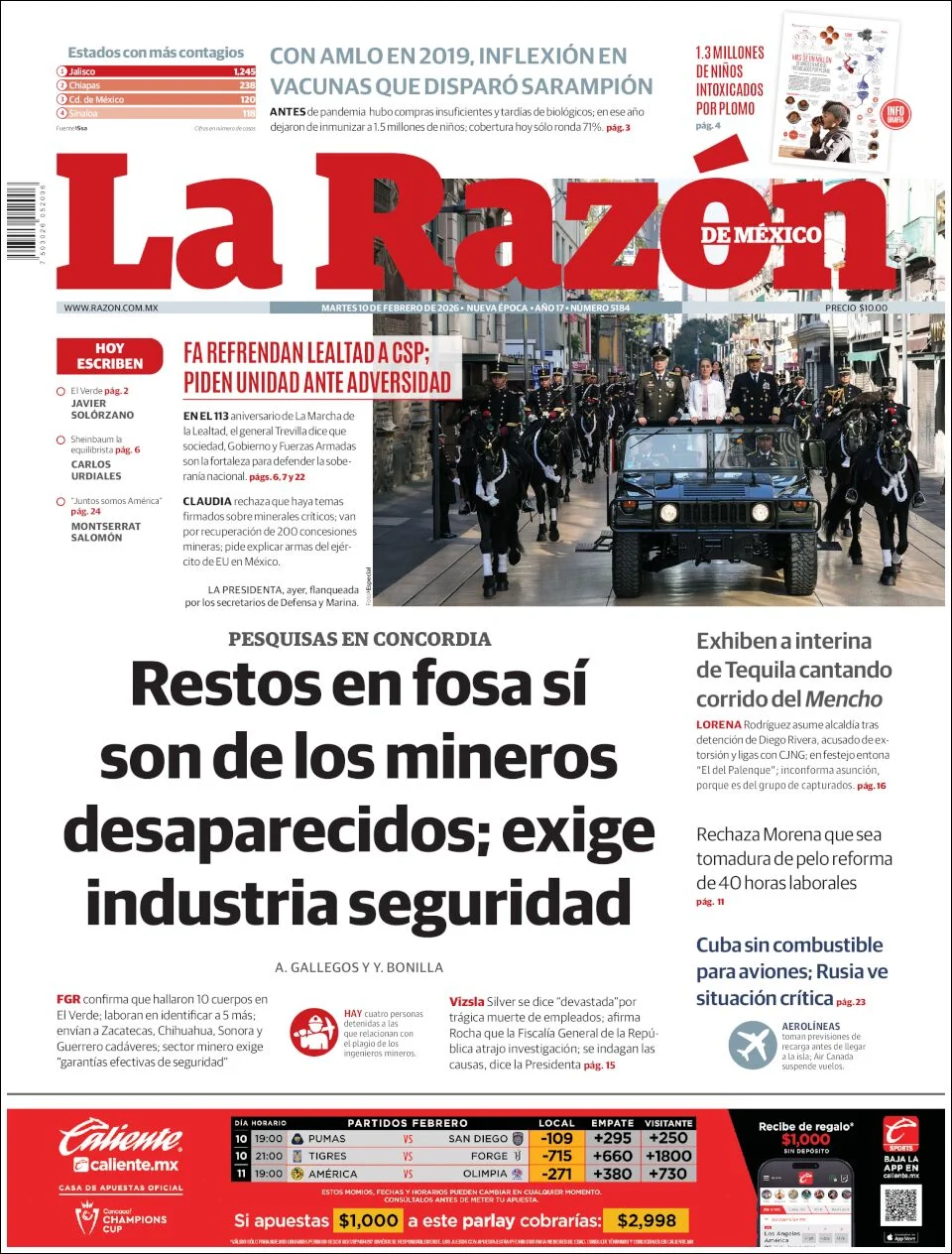 Portada de La Razon del martes, 10 de febrero de 2026