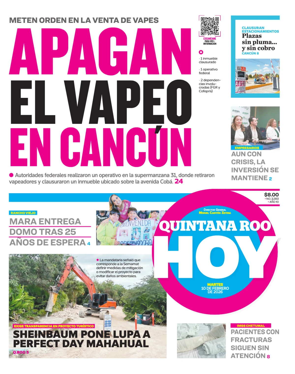 Portada de Quintana Roo Hoy (portada) del martes, 10 de febrero de 2026