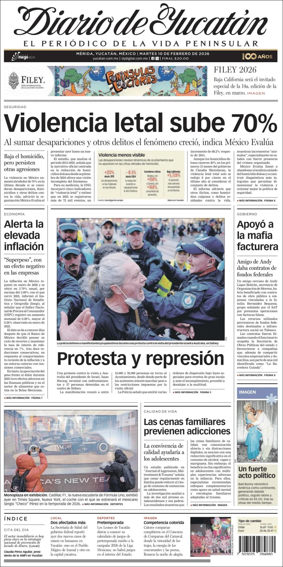 Portada de Diario de Yucatán del martes, 10 de febrero de 2026