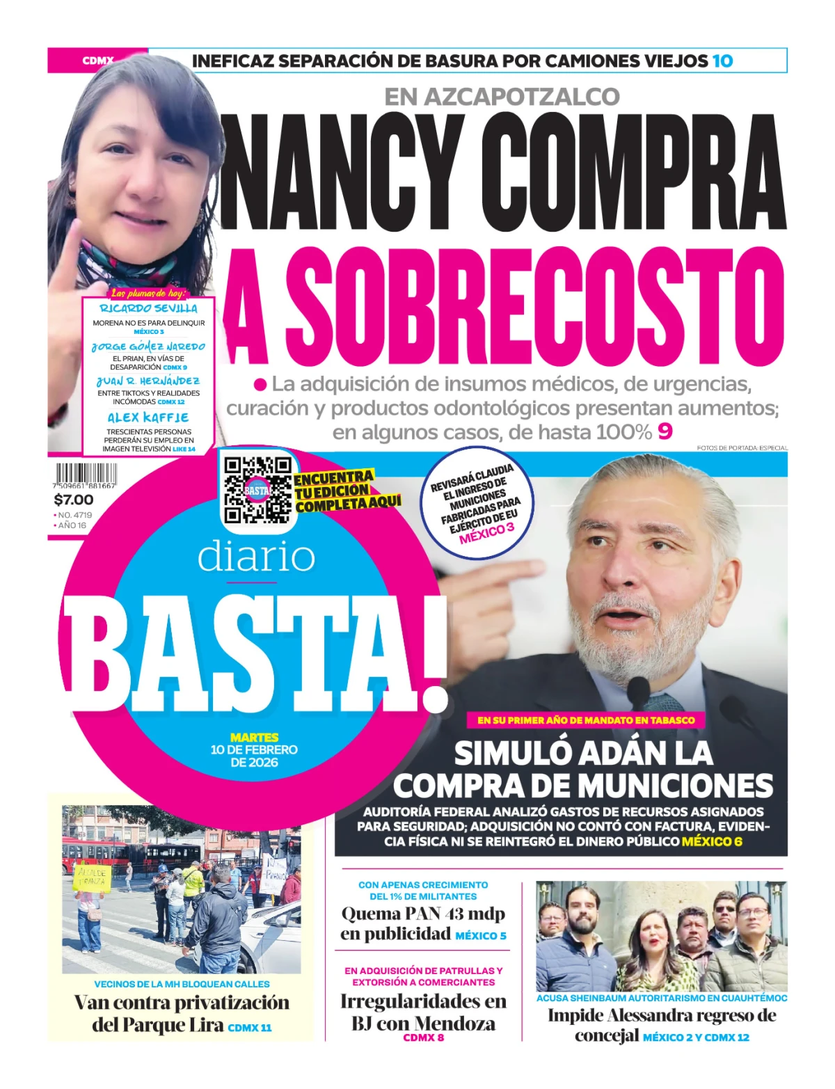 Portada de Basta! (portada) del martes, 10 de febrero de 2026