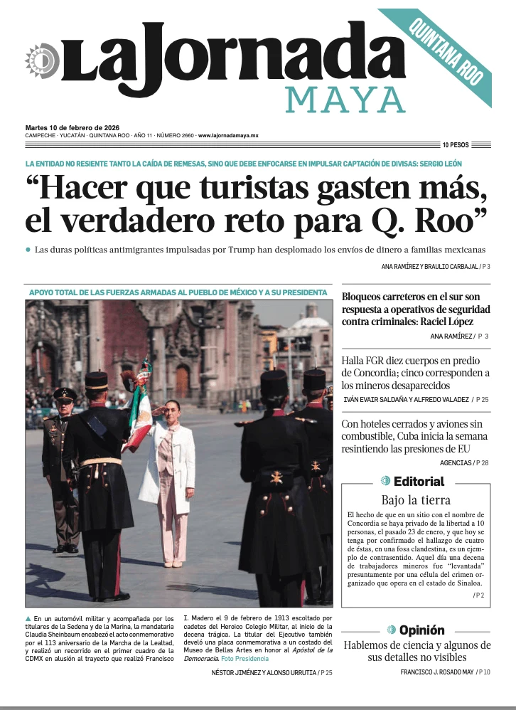 Portada de La Jornada Maya Quintana Roo del martes, 10 de febrero de 2026