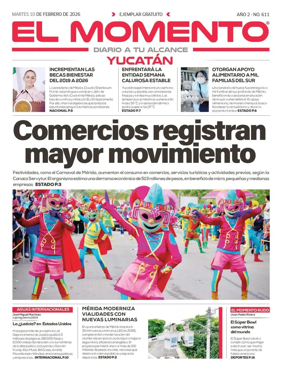 Portada de El Momento Yucatan del martes, 10 de febrero de 2026