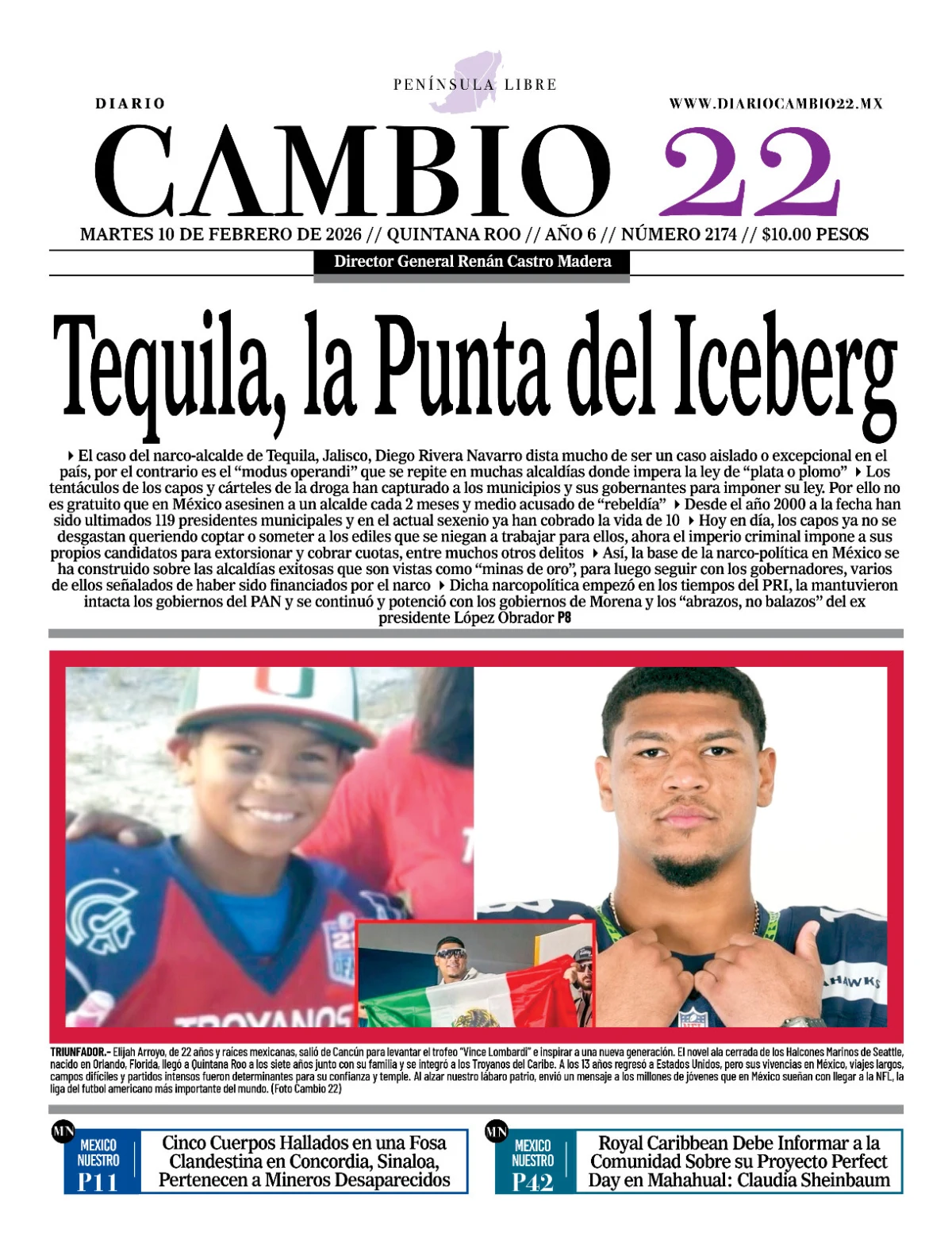 Portada de Diario Cambio 22 (contraportada) del martes, 10 de febrero de 2026