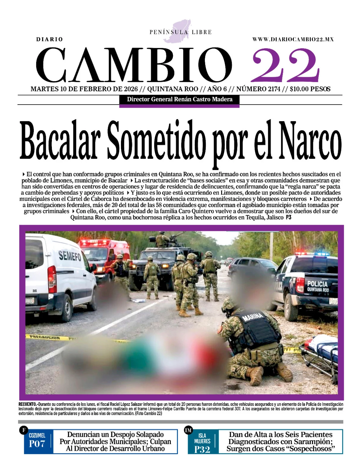 Portada de Diario Cambio 22 (portada) del martes, 10 de febrero de 2026