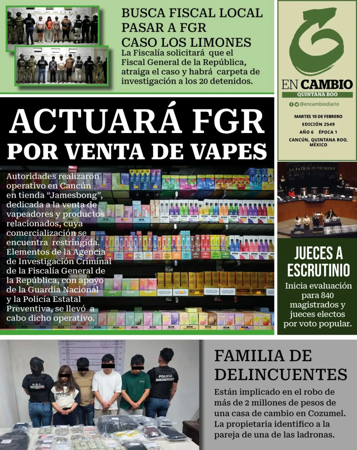 Portada de En Cambio - Quintana Roo (portada) del martes, 10 de febrero de 2026