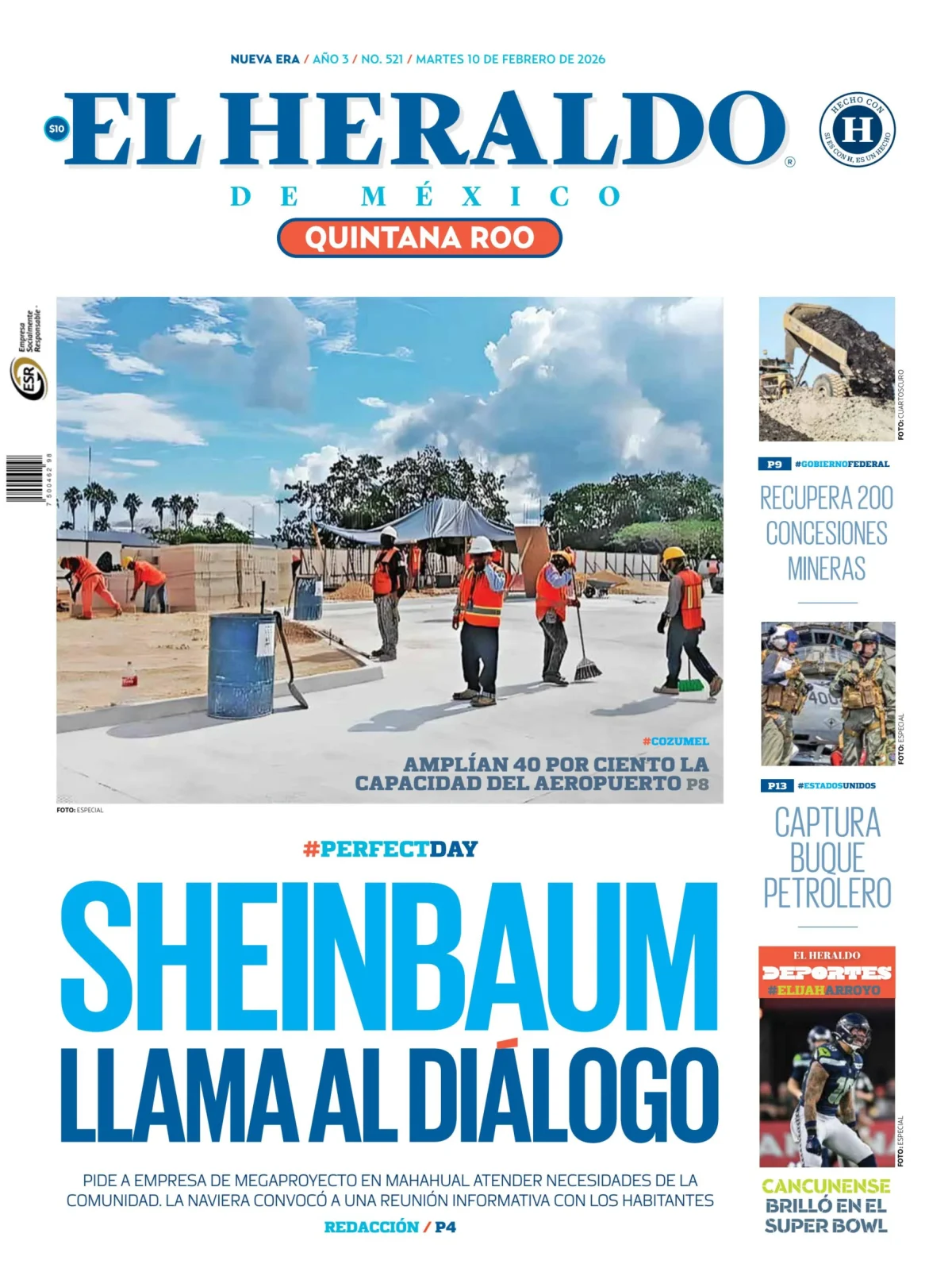 Portada de El Heraldo de Mexico - Quintana Roo del martes, 10 de febrero de 2026