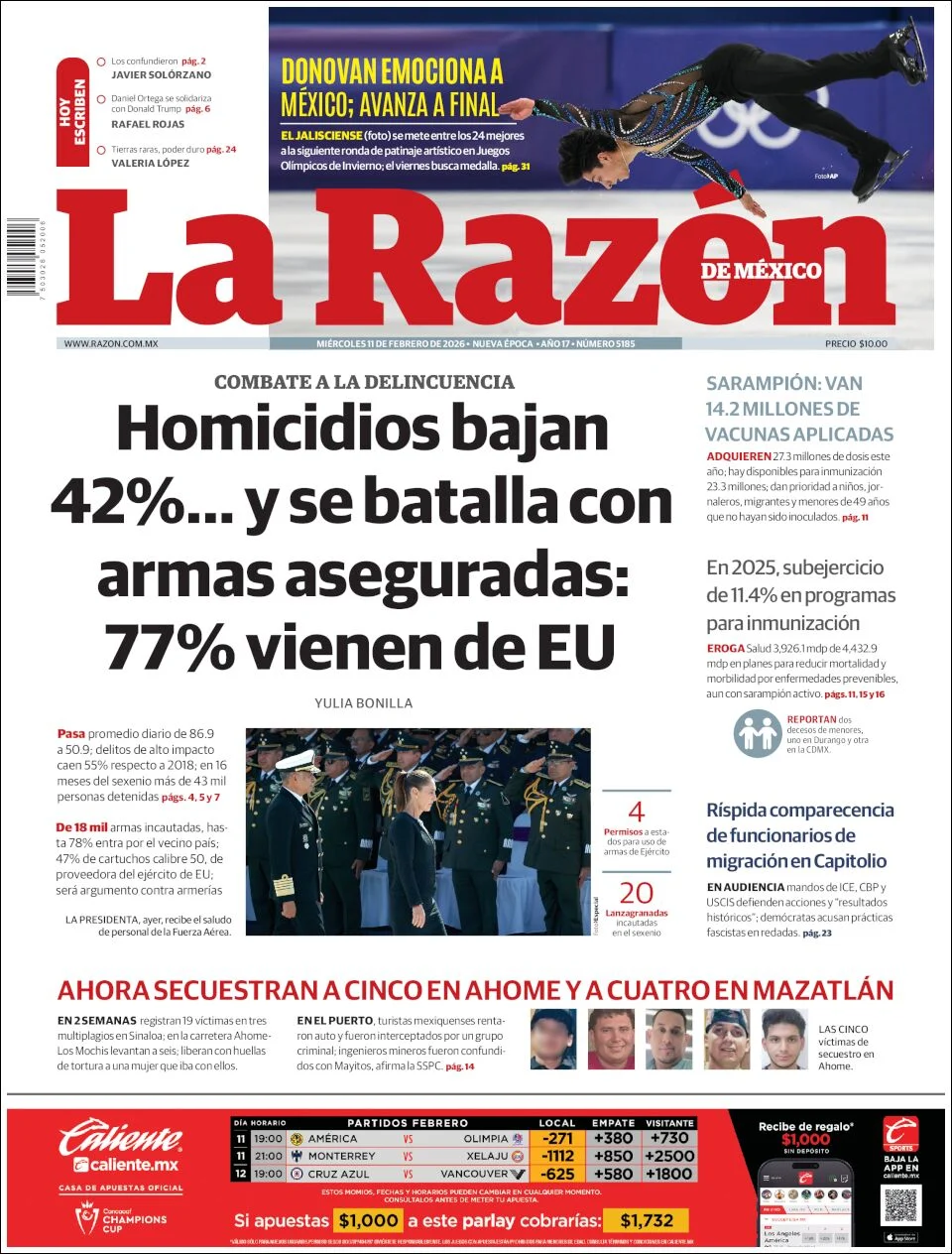 Portada de La Razon del miércoles, 11 de febrero de 2026
