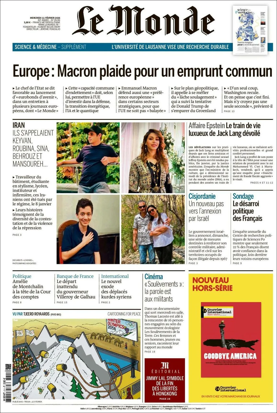 Portada de Le Monde del miércoles, 11 de febrero de 2026
