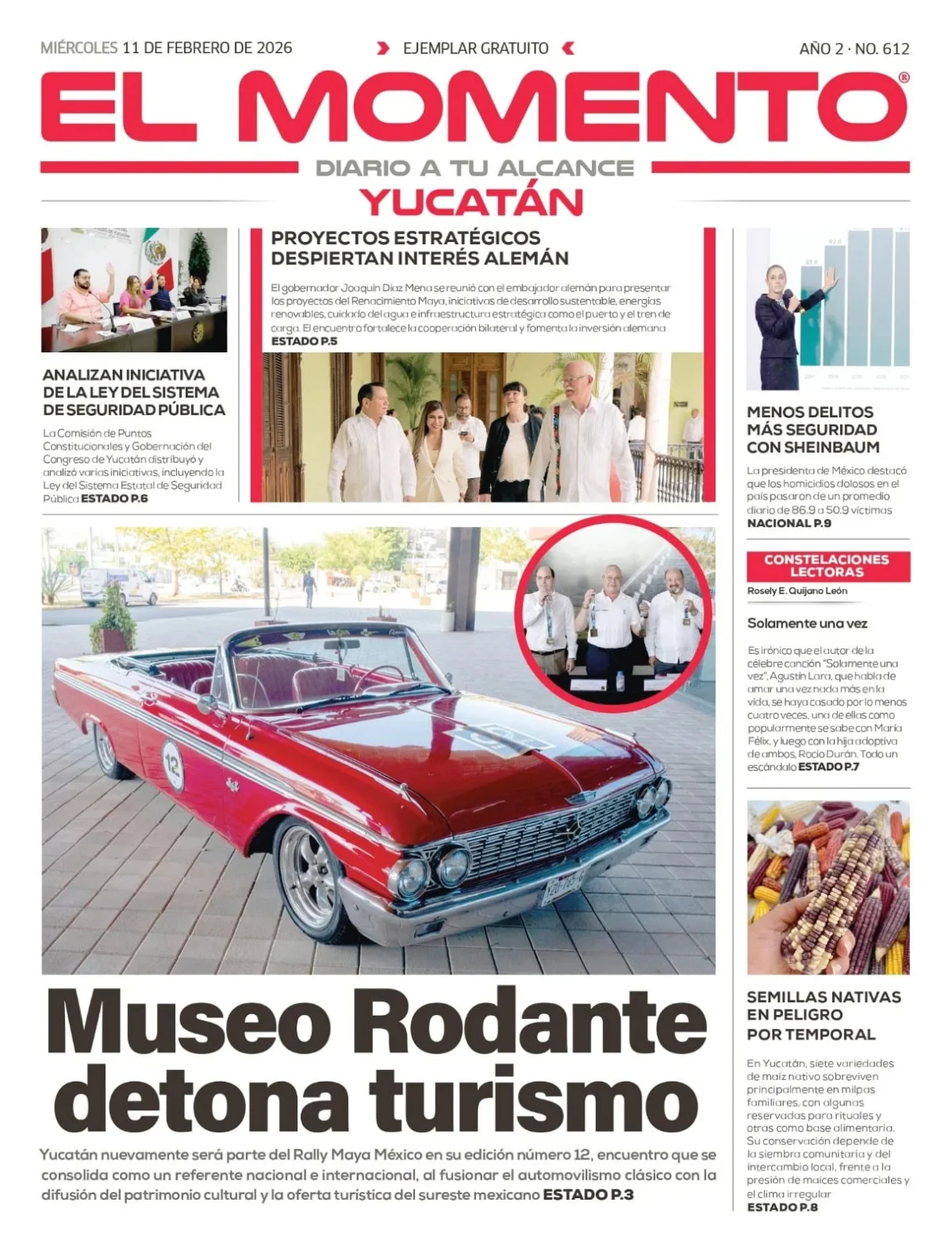 Portada de El Momento Yucatan del miércoles, 11 de febrero de 2026
