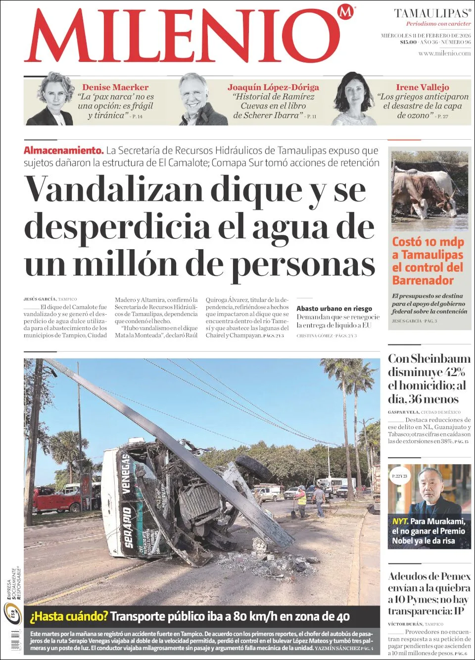 Portada de Milenio Tamaulipas del miércoles, 11 de febrero de 2026