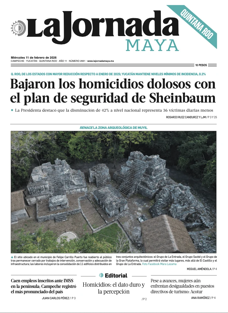 Portada de La Jornada Maya Quintana Roo del miércoles, 11 de febrero de 2026