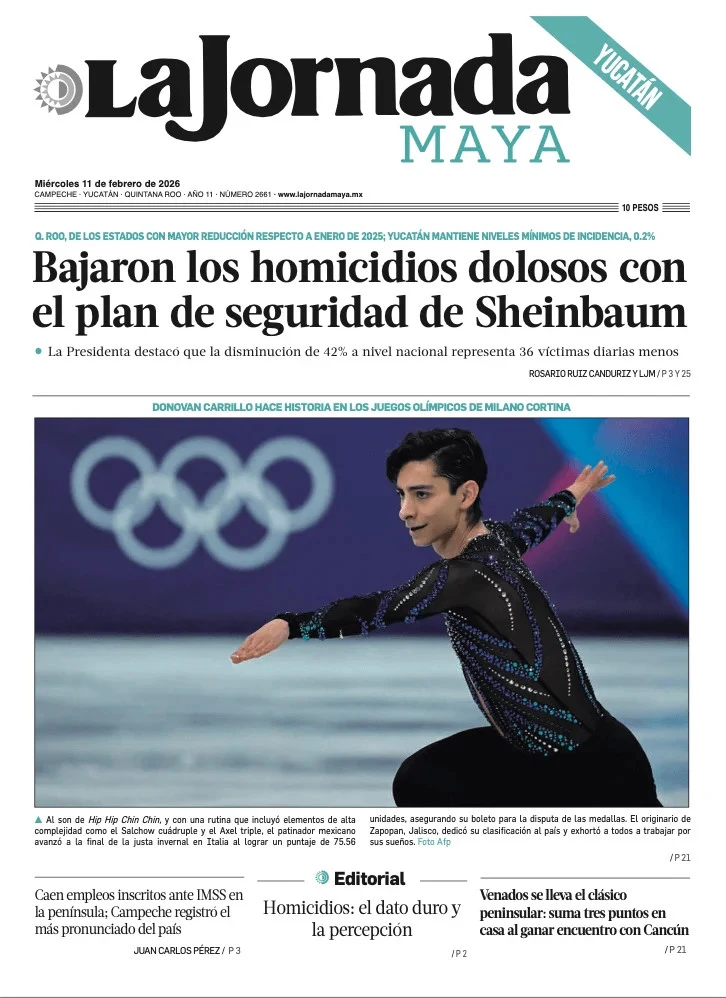 Portada de La Jornada Maya Yucatán del miércoles, 11 de febrero de 2026