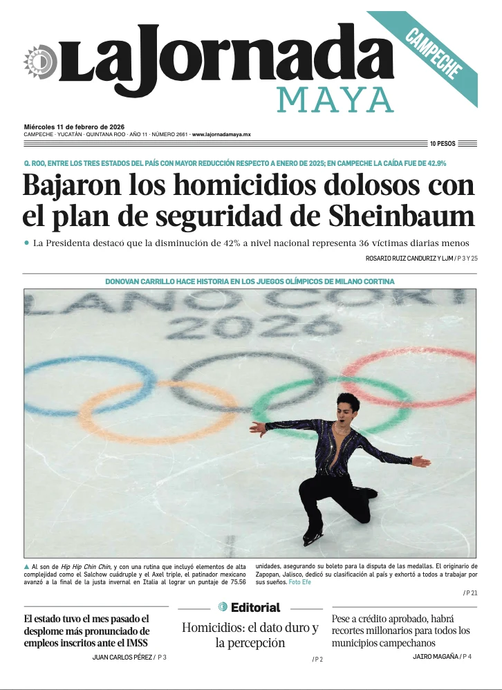 Portada de La Jornada Maya Campeche del miércoles, 11 de febrero de 2026