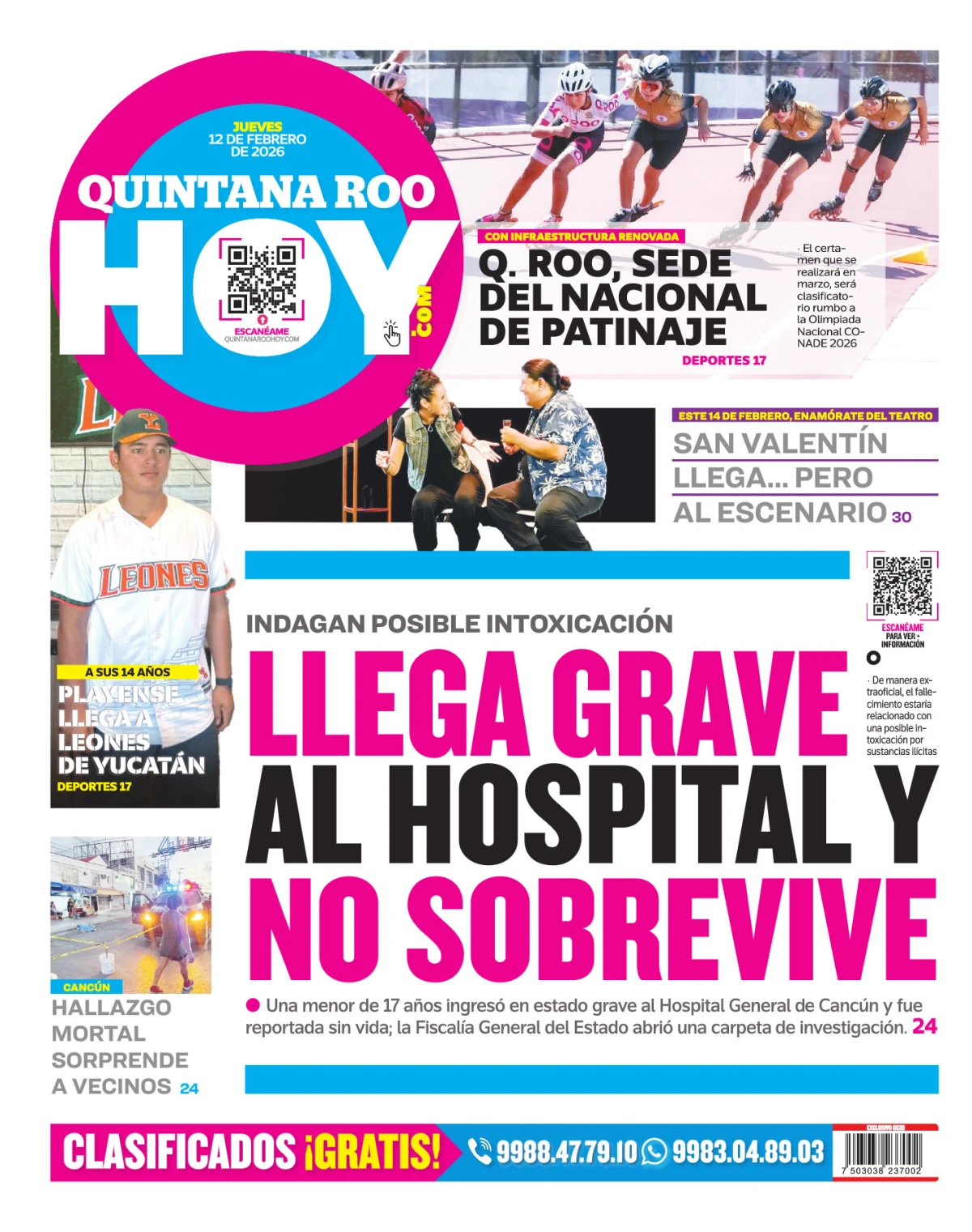 Portada de Quintana Roo Hoy (contraportada) del jueves, 12 de febrero de 2026