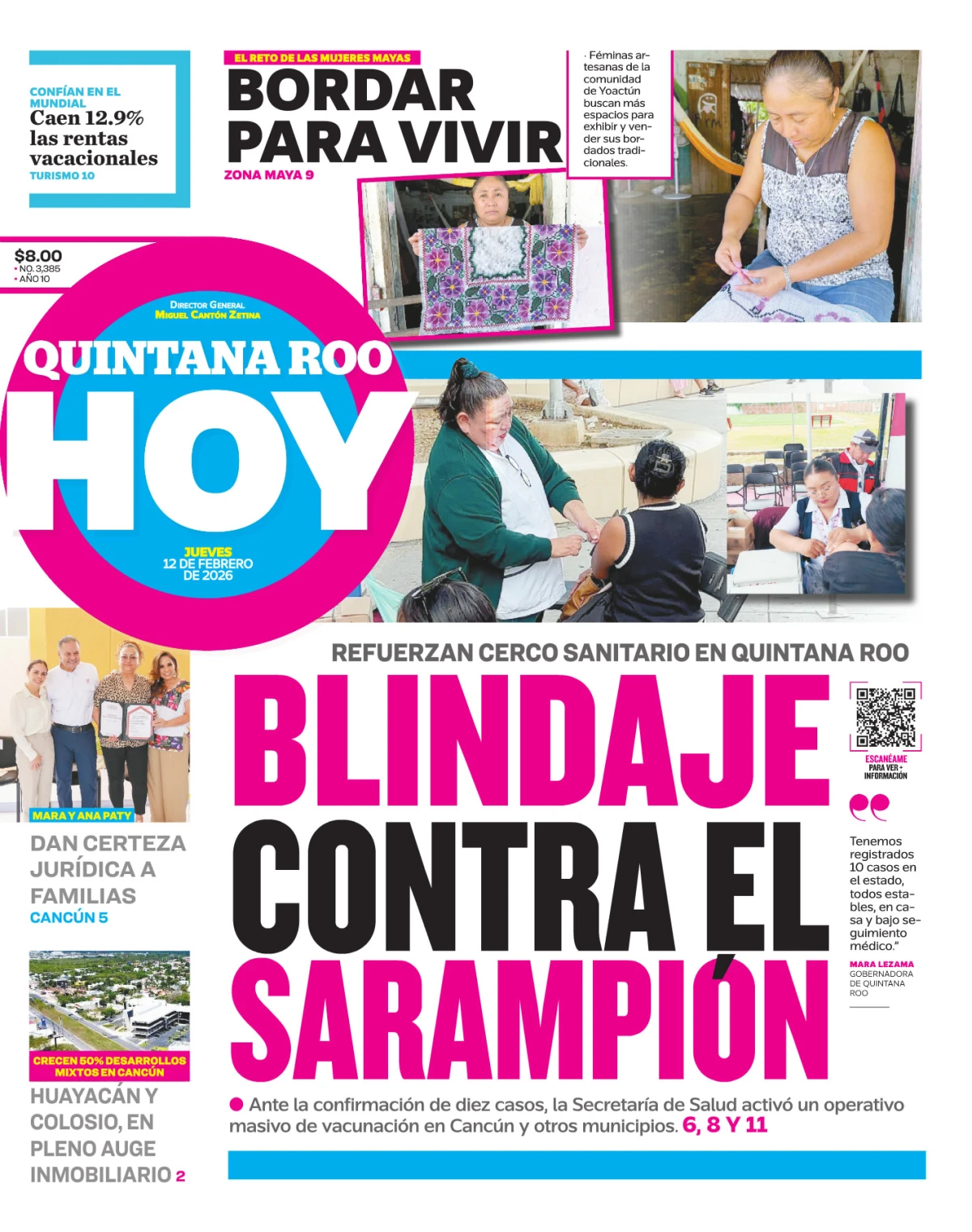 Portada de Quintana Roo Hoy (portada) del jueves, 12 de febrero de 2026