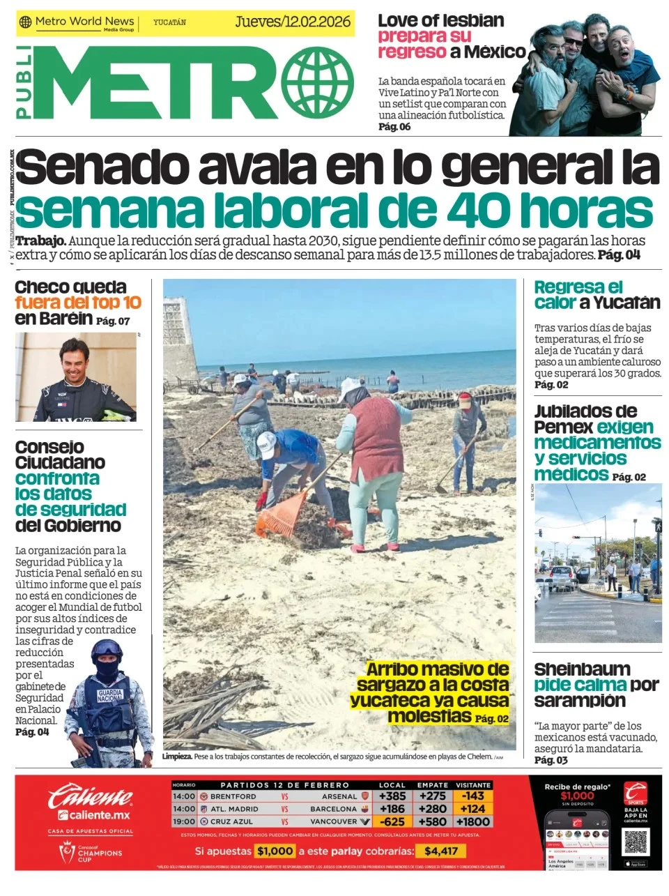 Portada de Publimetro Merida del jueves, 12 de febrero de 2026