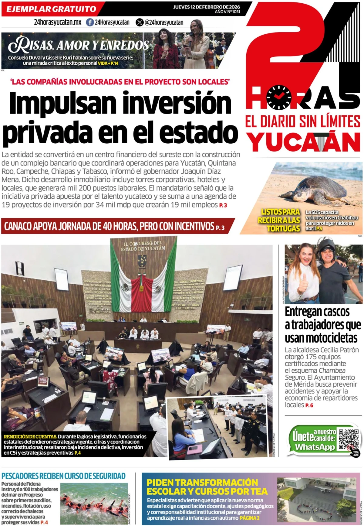 Portada de 24 Horas Yucatan del jueves, 12 de febrero de 2026
