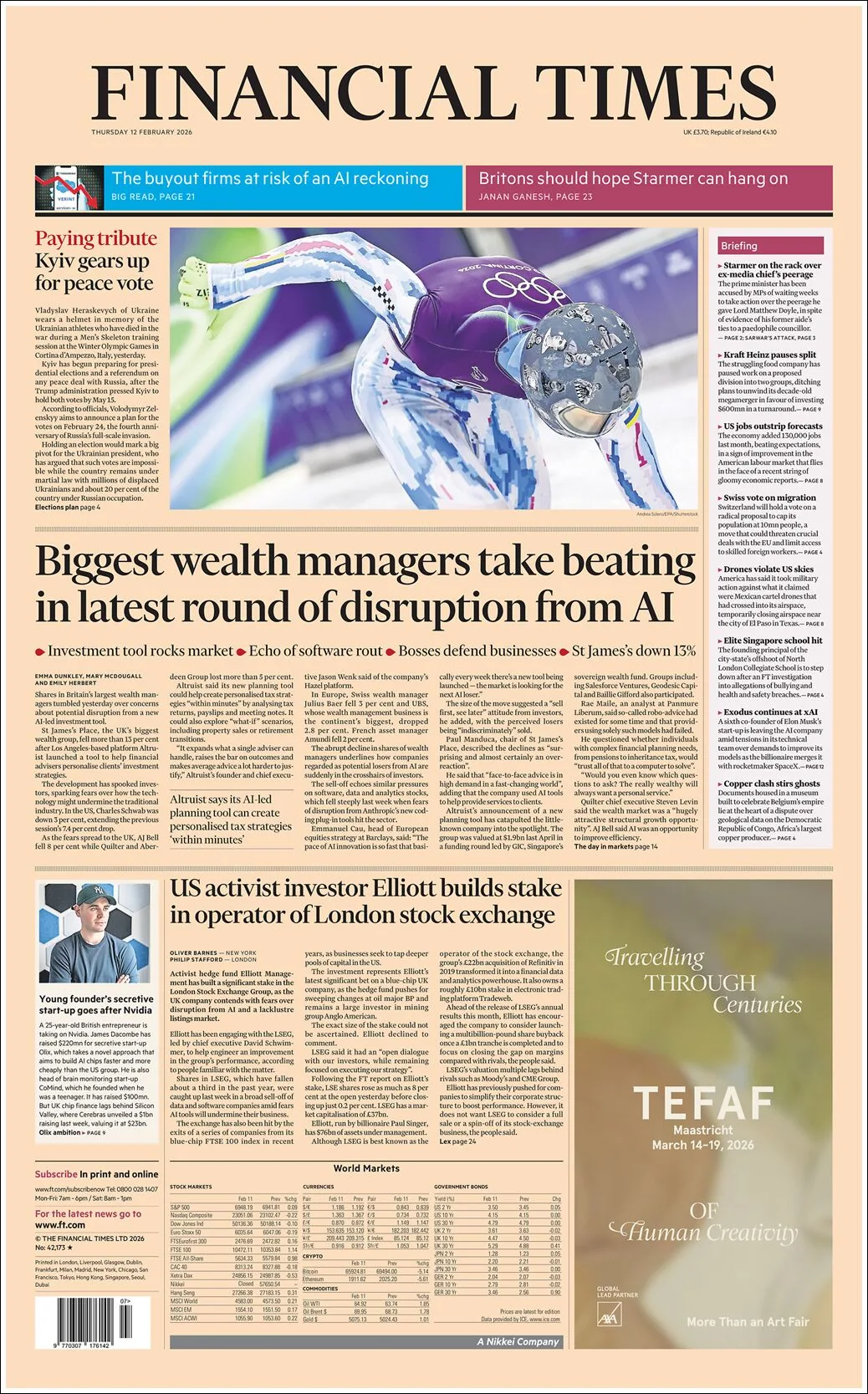 Portada de Financial Times del jueves, 12 de febrero de 2026