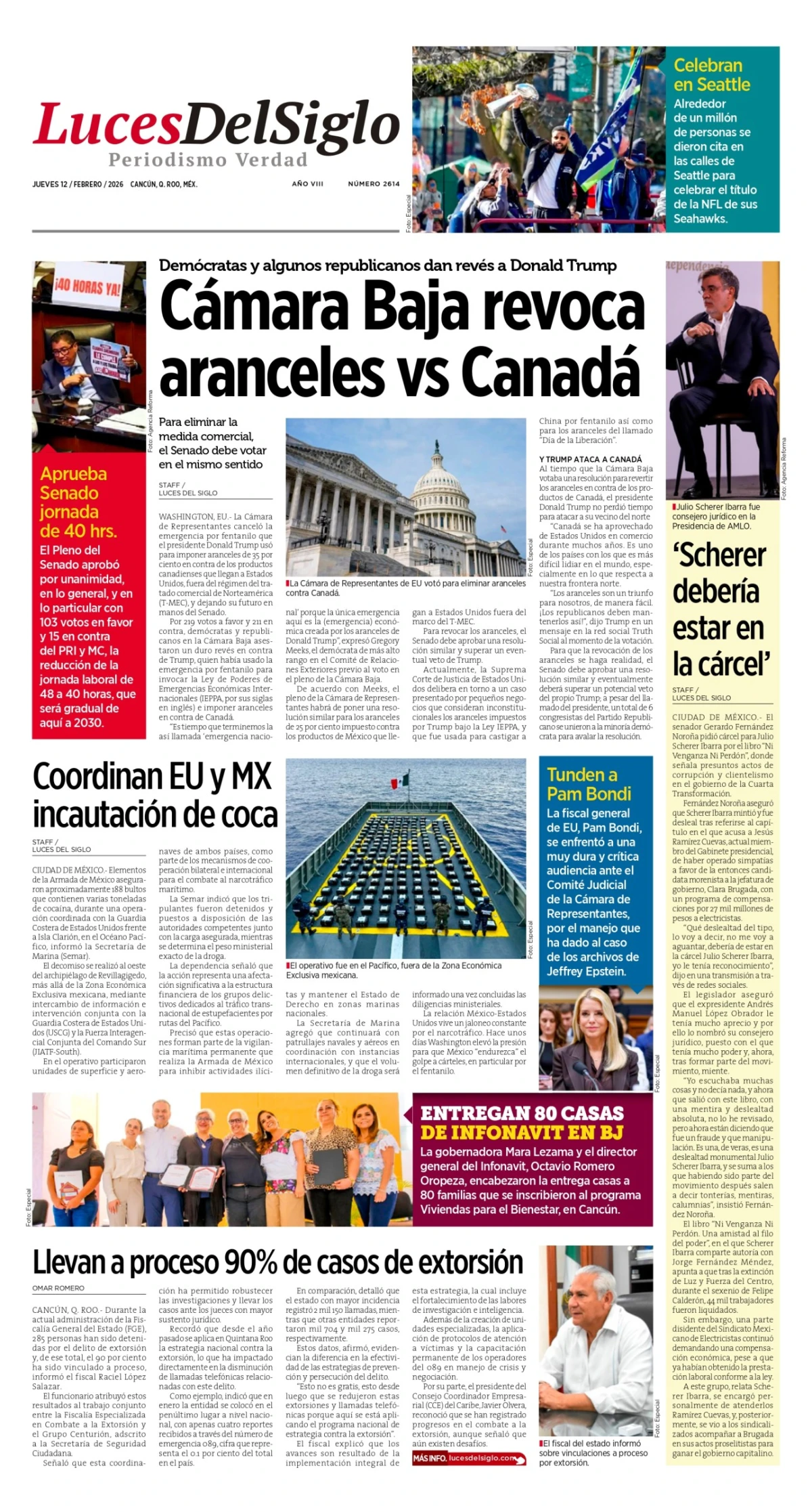 Portada de Luces del Siglo del jueves, 12 de febrero de 2026