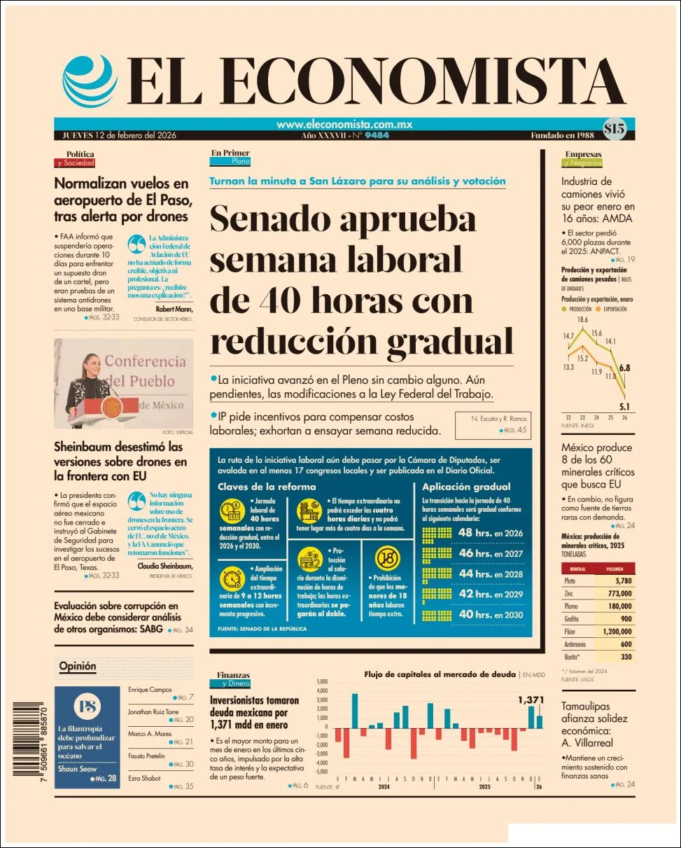 Portada de El Economista del jueves, 12 de febrero de 2026