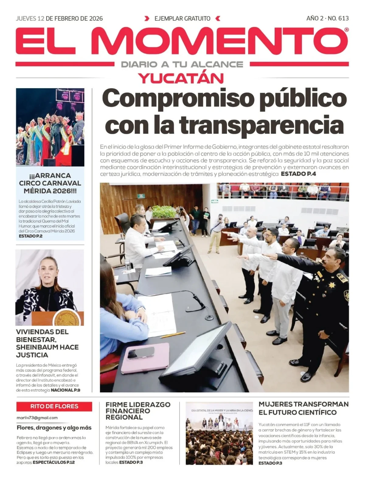Portada de El Momento Yucatan del jueves, 12 de febrero de 2026