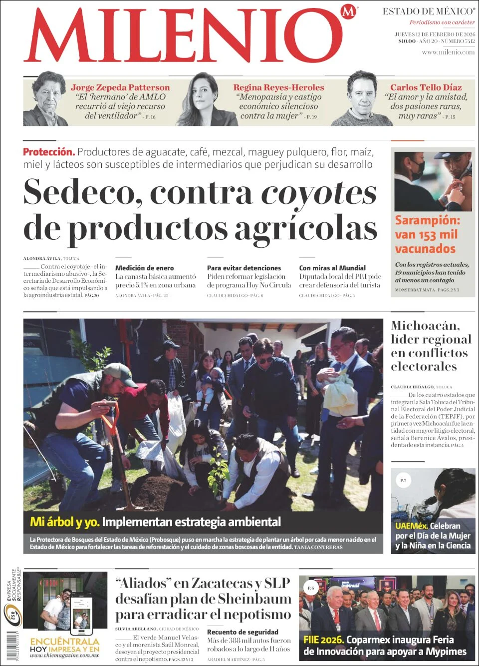 Portada de Milenio Edo de Mexico del jueves, 12 de febrero de 2026
